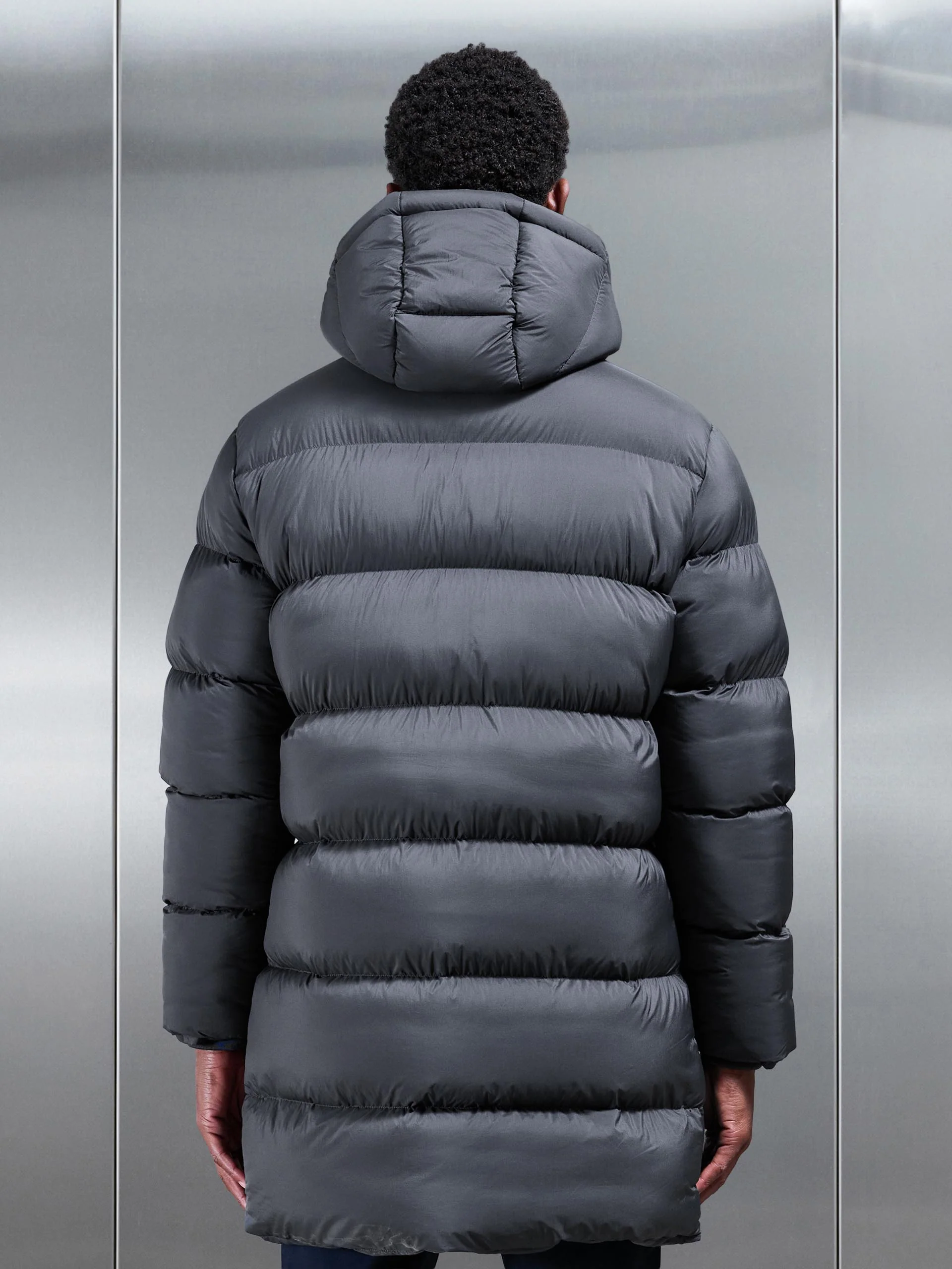 Matte Mid Length Puffer Jacket in Grey - Image 3