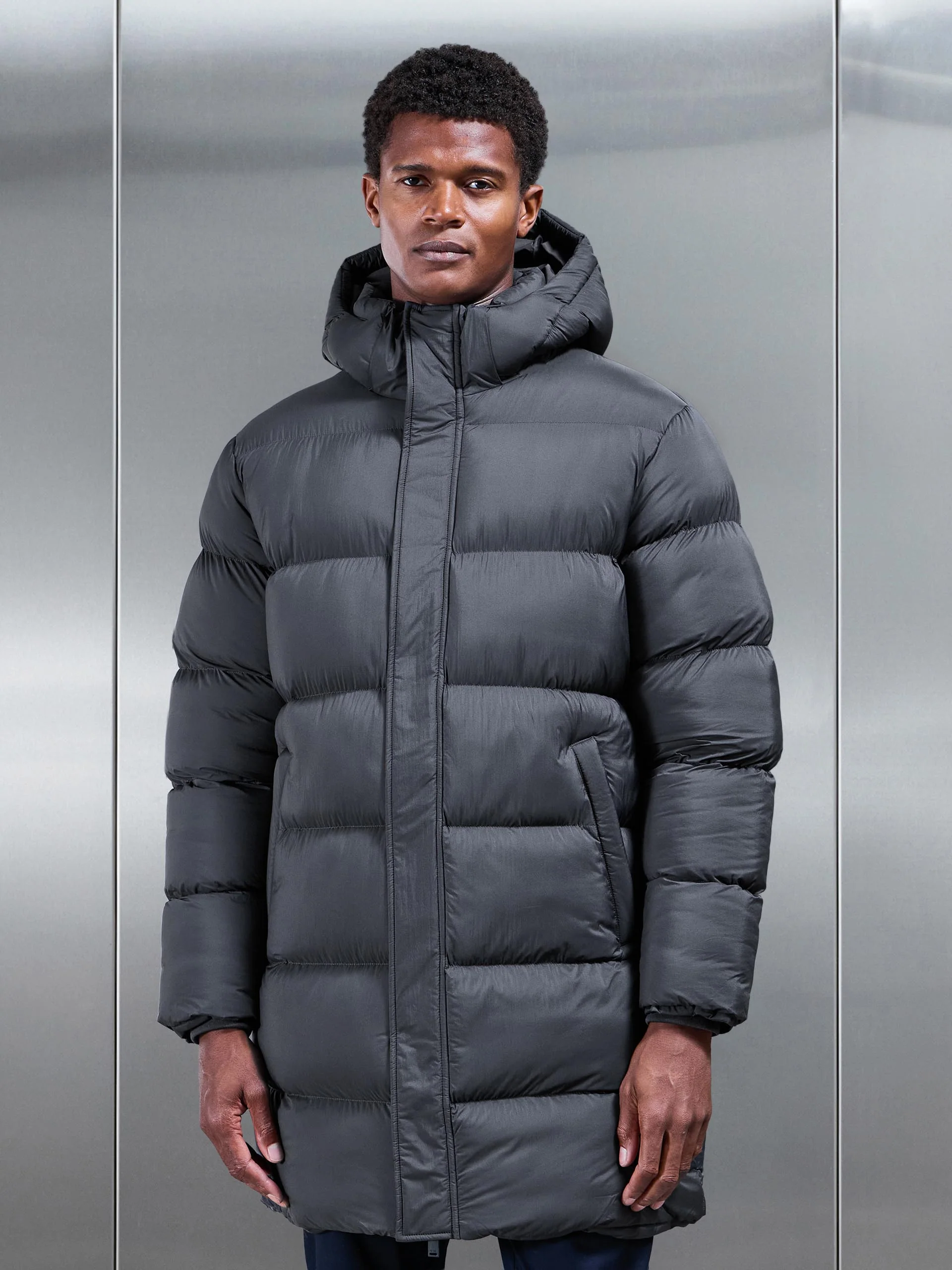 Matte Mid Length Puffer Jacket in Grey - Image 6