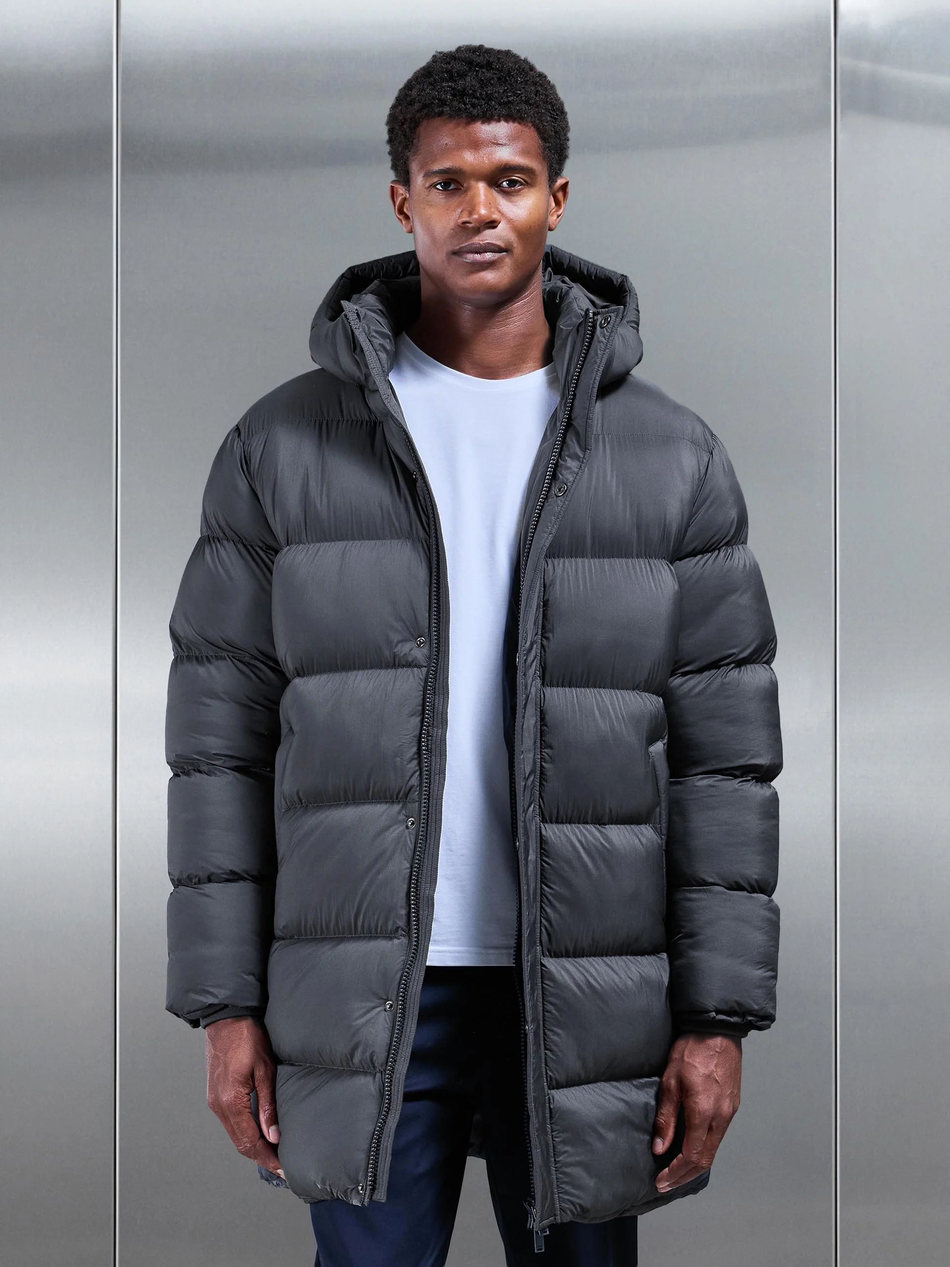 Matte Mid Length Puffer Jacket in Grey - Image 8