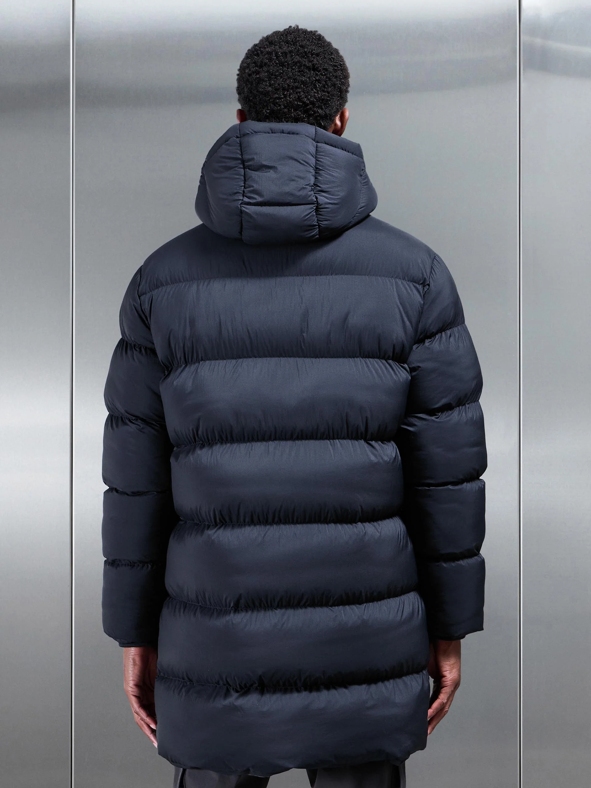 Matte Mid Length Puffer Jacket in Navy - Image 3
