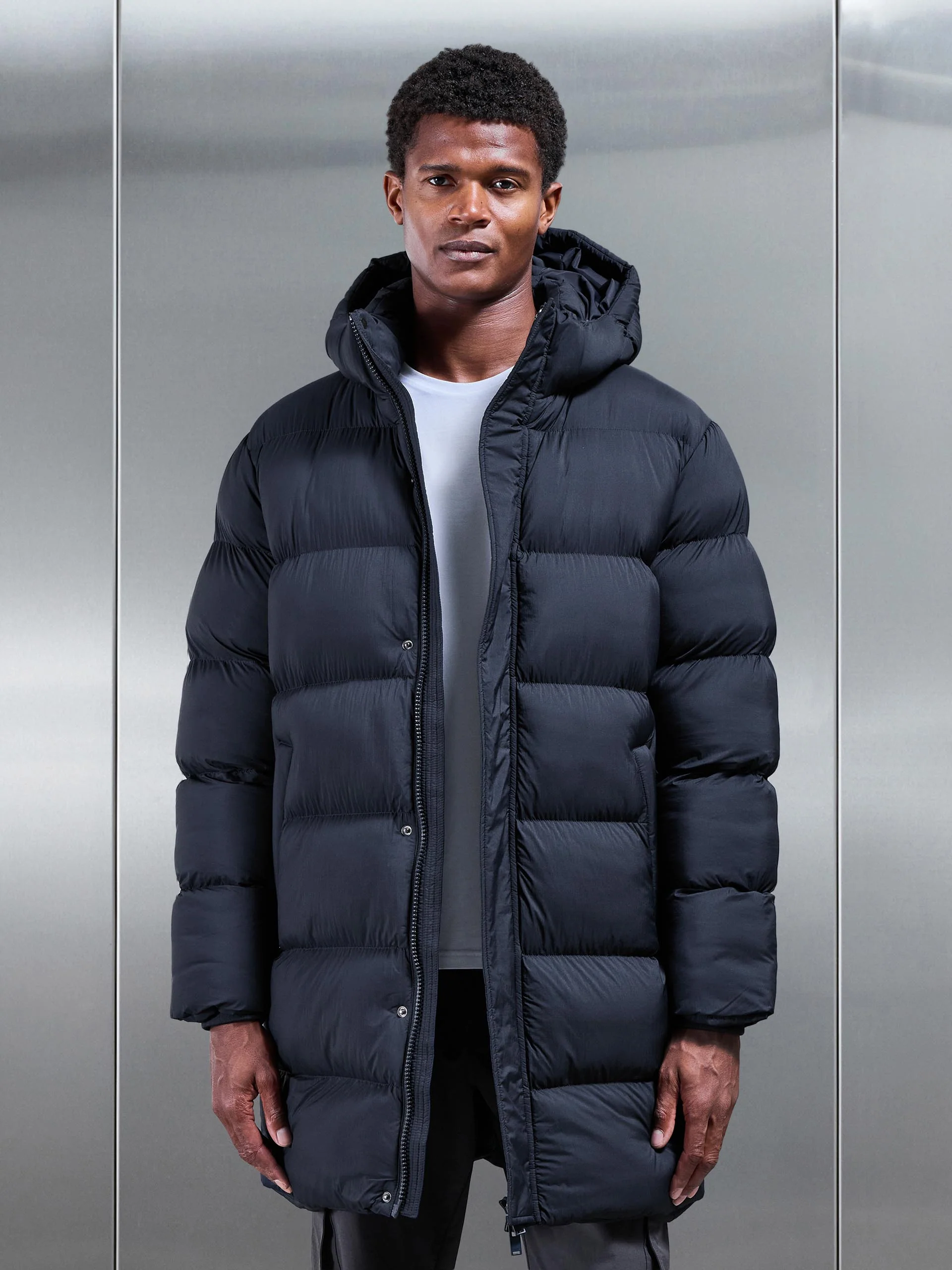 Matte Mid Length Puffer Jacket in Navy - Image 6