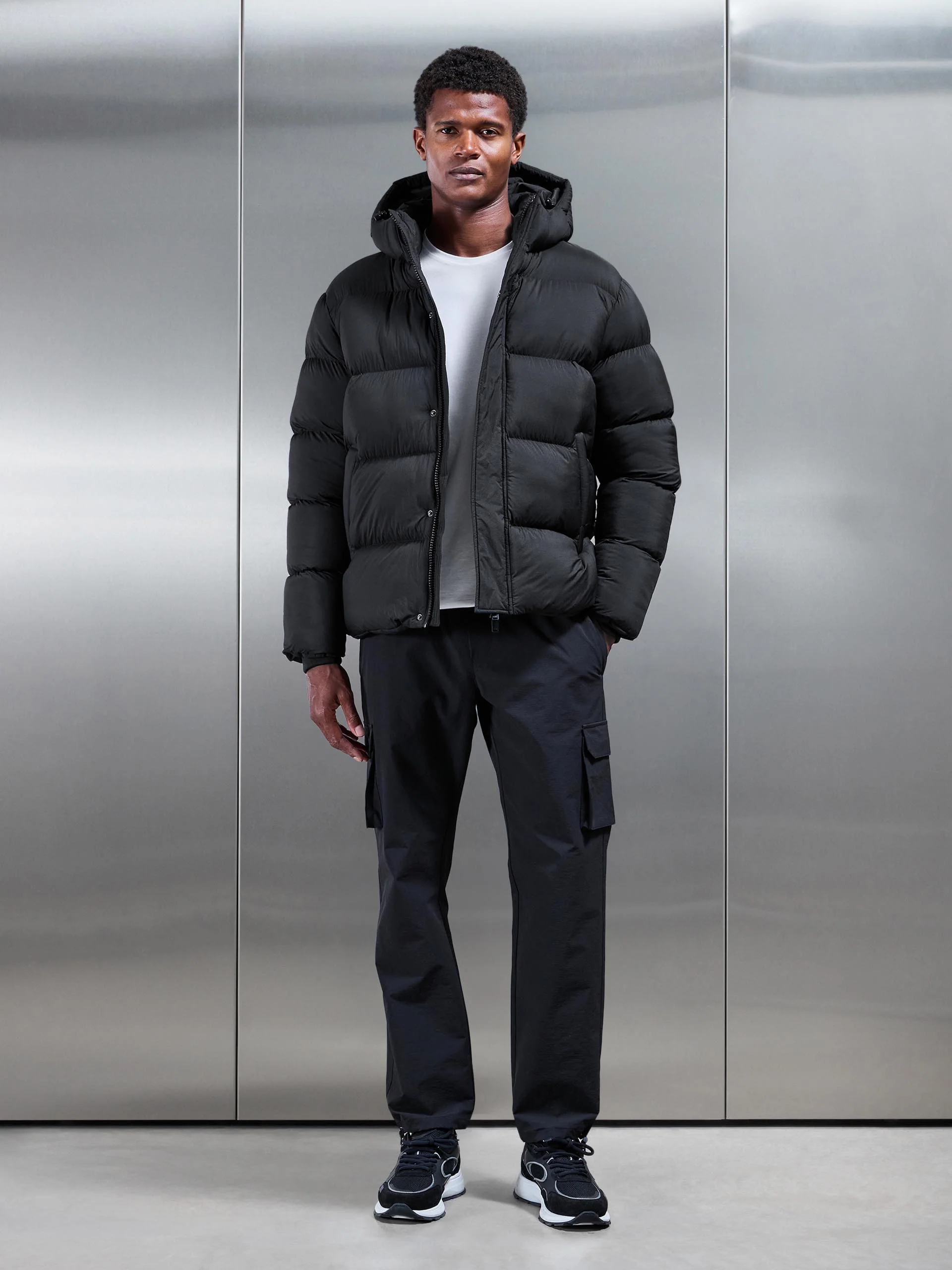 Matte Short Puffer Jacket in Black - Image 2