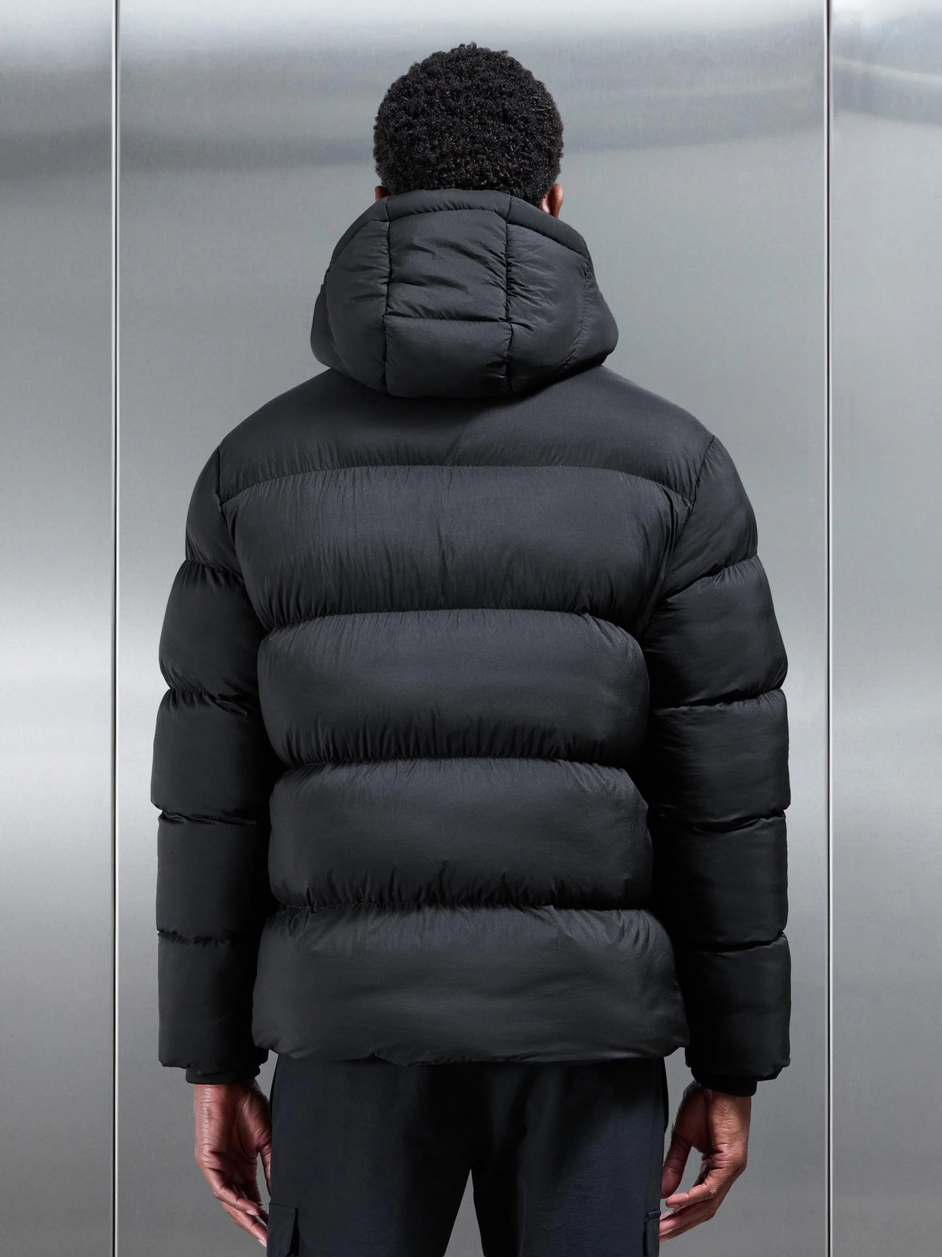 Matte Short Puffer Jacket in Black - Image 3