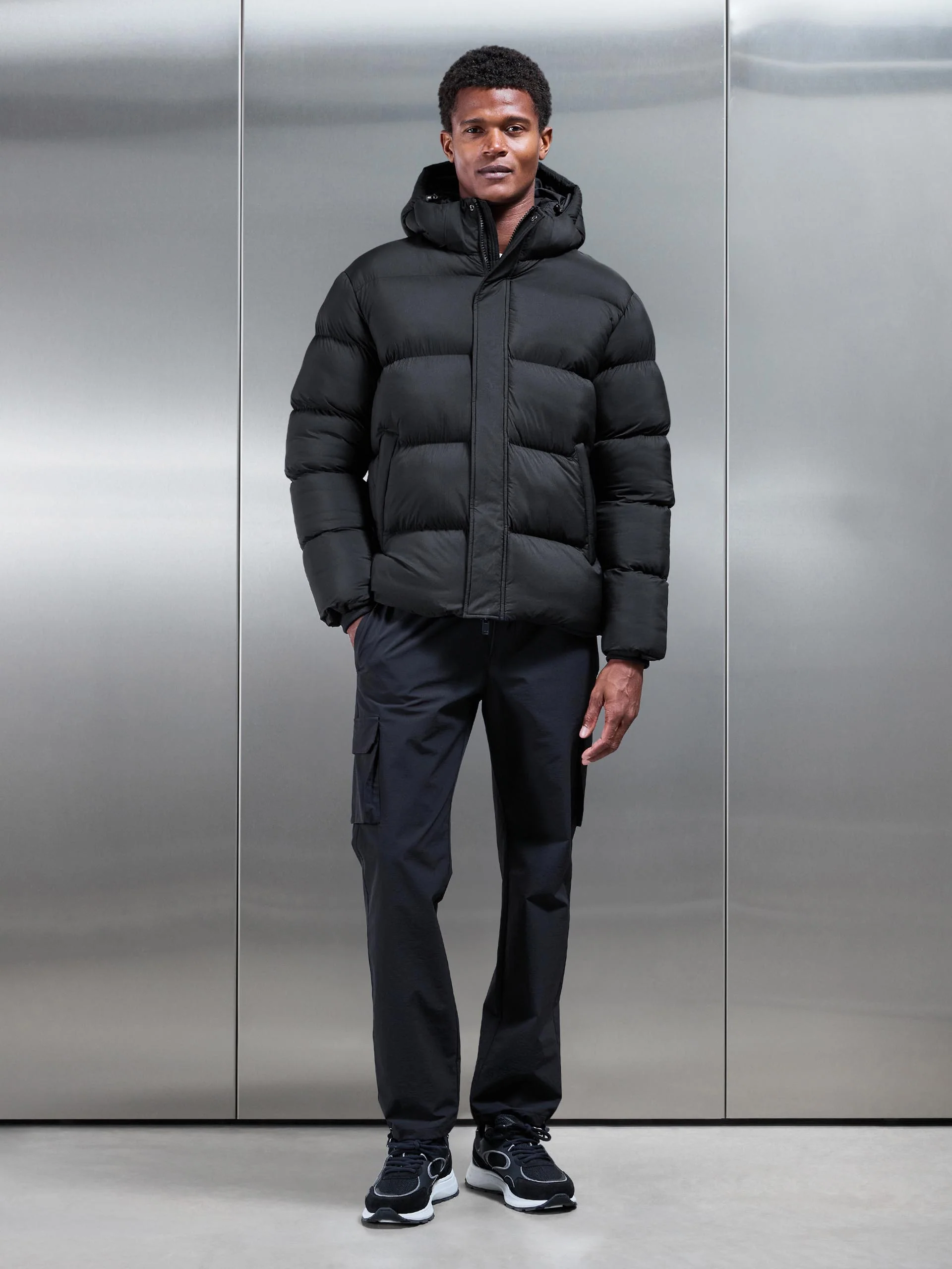 Matte Short Puffer Jacket in Black - Image 7
