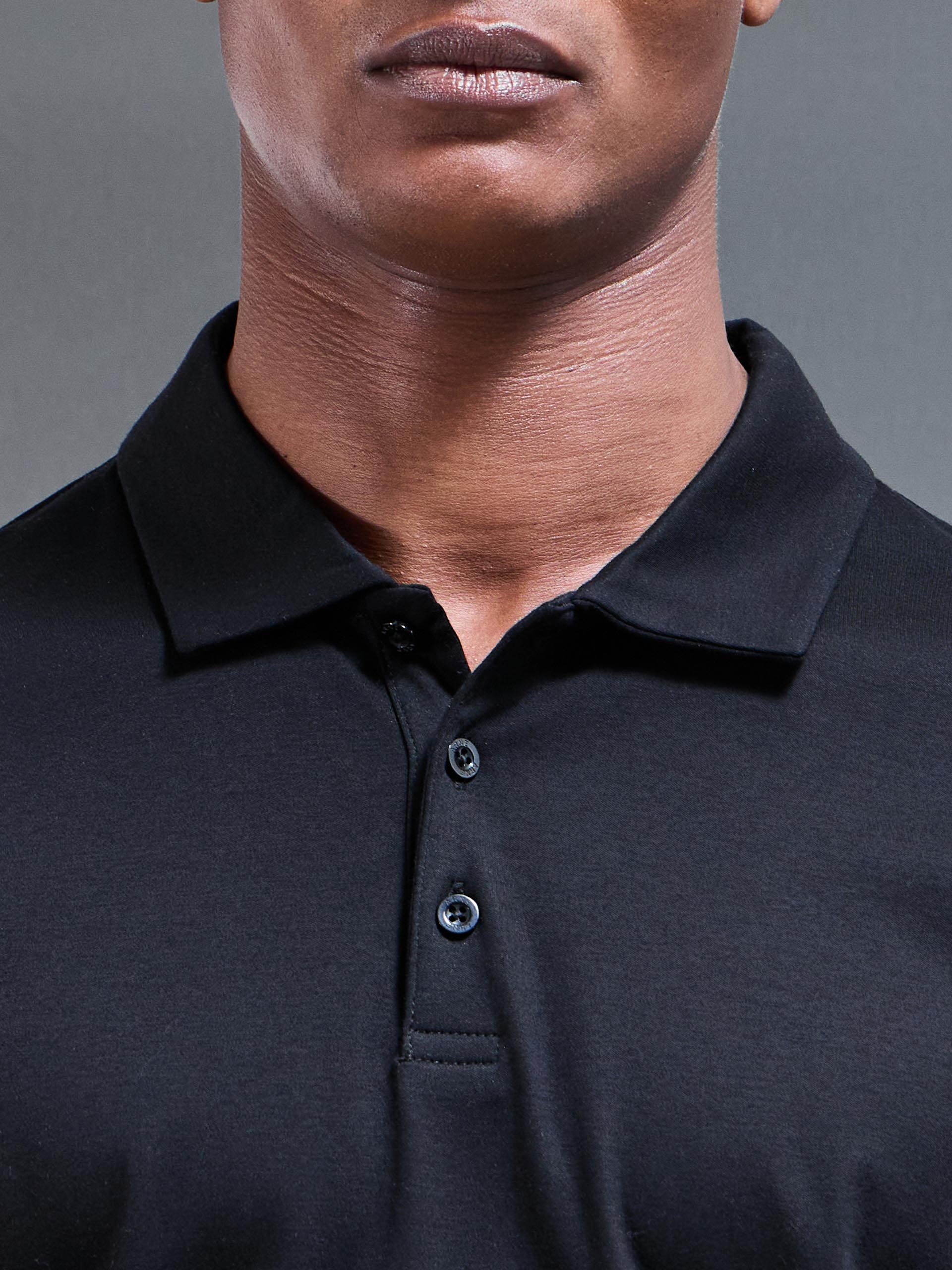 Mercerised Interlock Button Polo Shirt in Black - Image 4