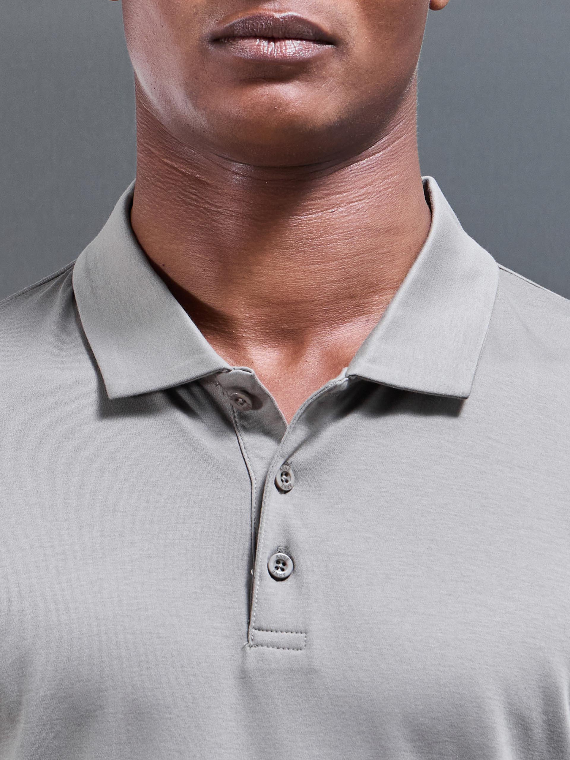 Mercerised Interlock Button Polo Shirt in Dark Stone - Image 3