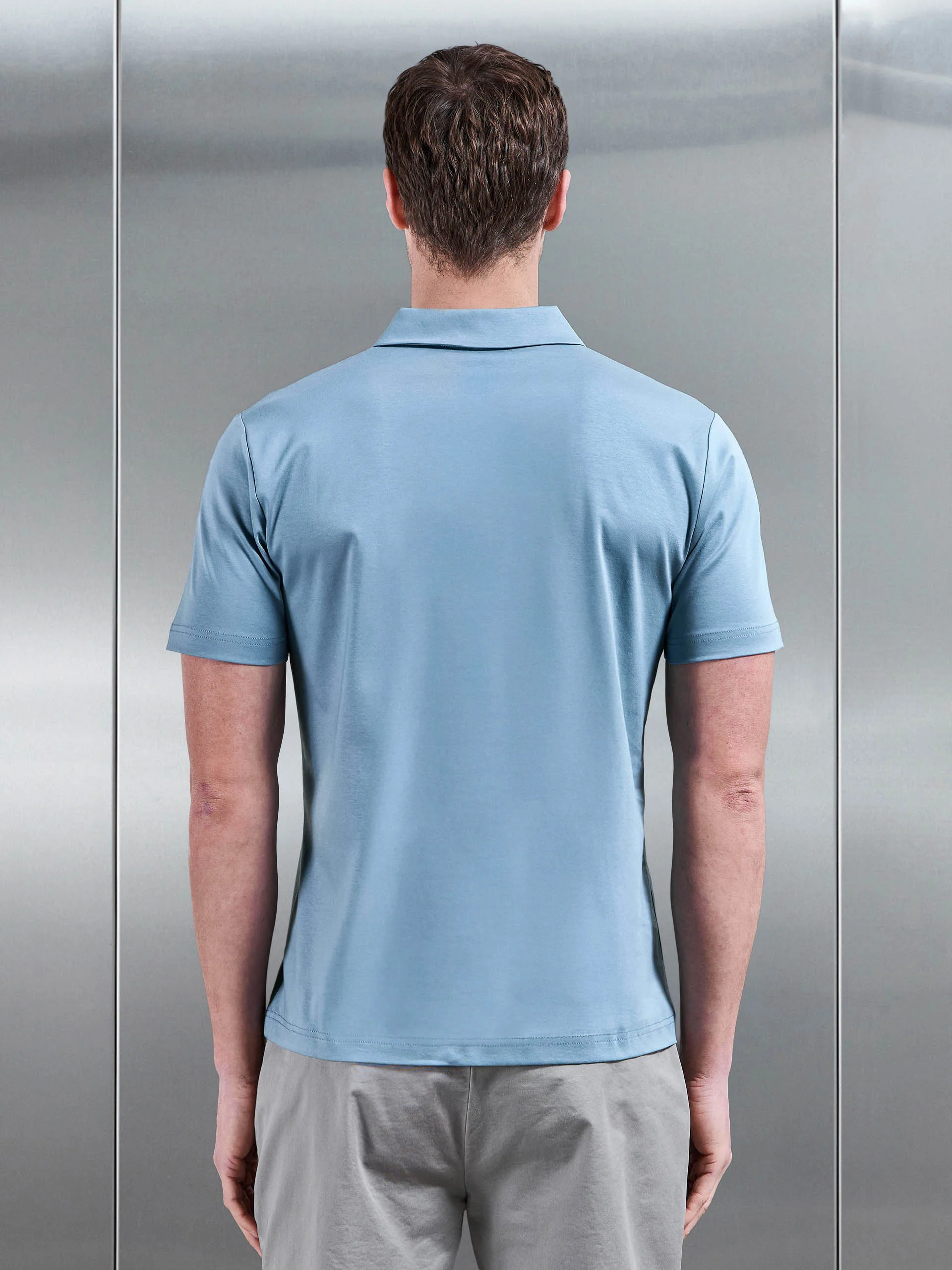 Mercerised Interlock Button Polo Shirt in Light Blue - Image 3