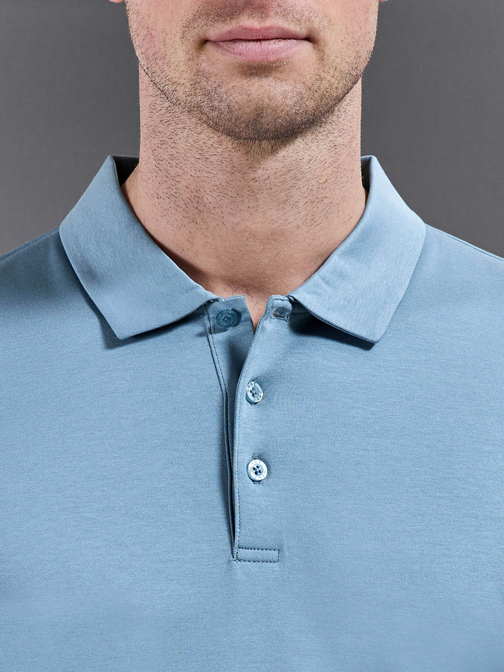 Mercerised Interlock Button Polo Shirt in Light Blue - Image 4