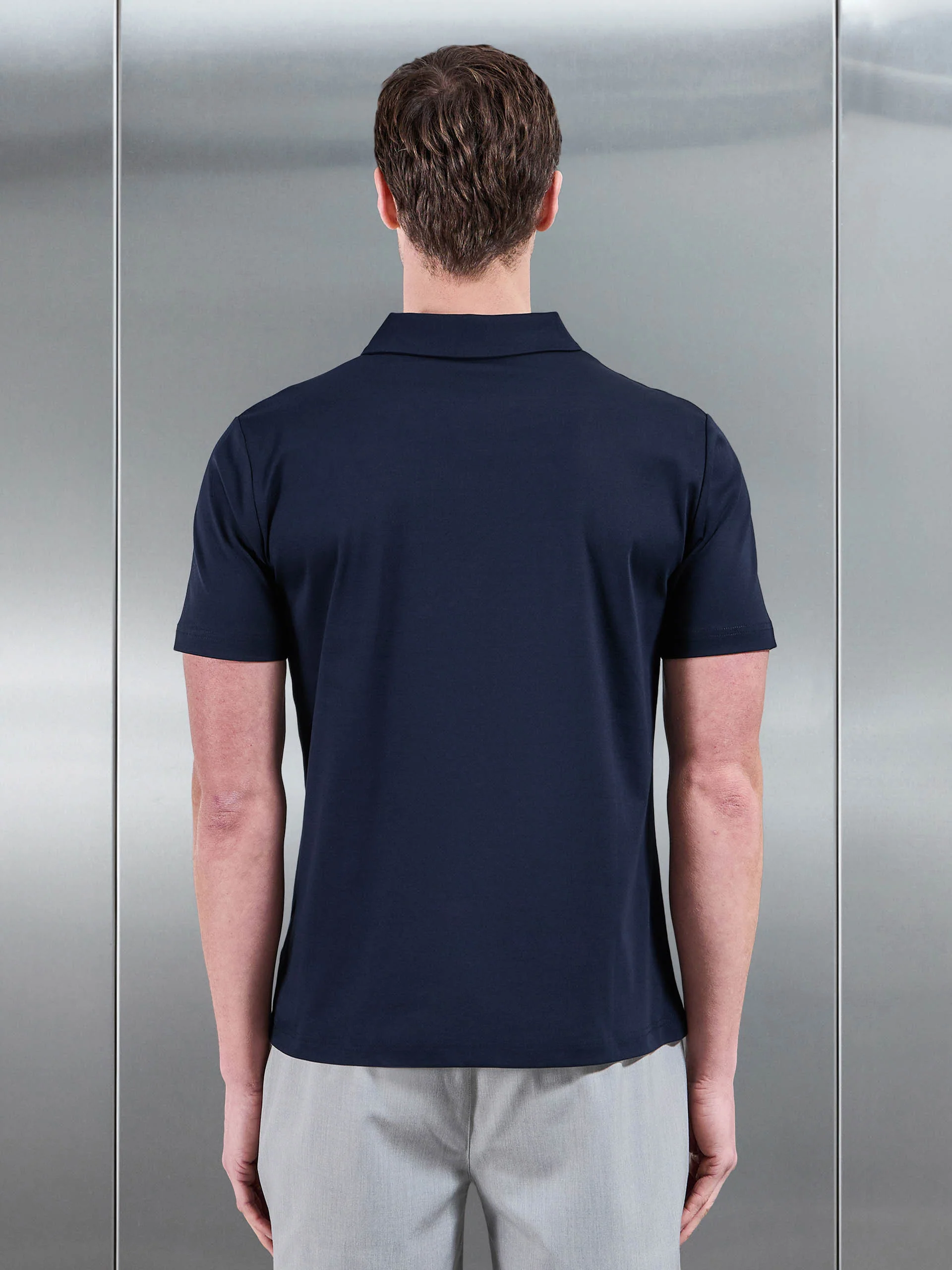 Mercerised Interlock Button Polo Shirt in Navy - Image 3