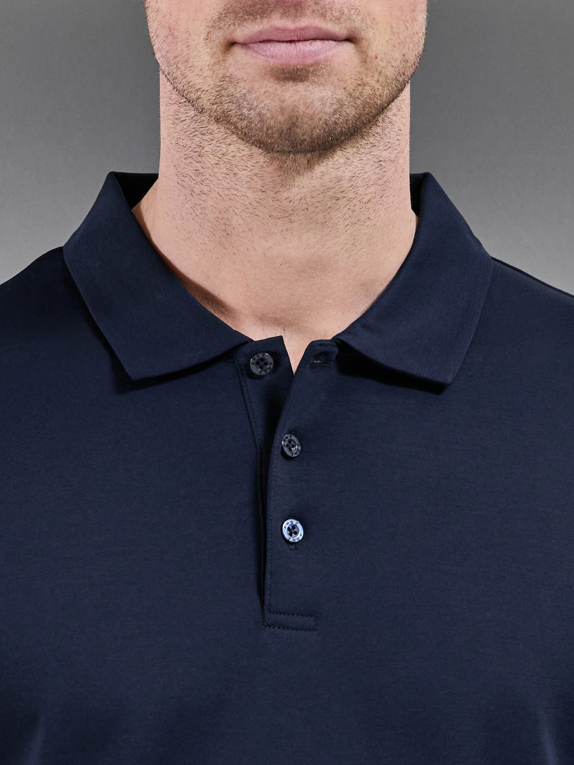 Mercerised Interlock Button Polo Shirt in Navy - Image 4