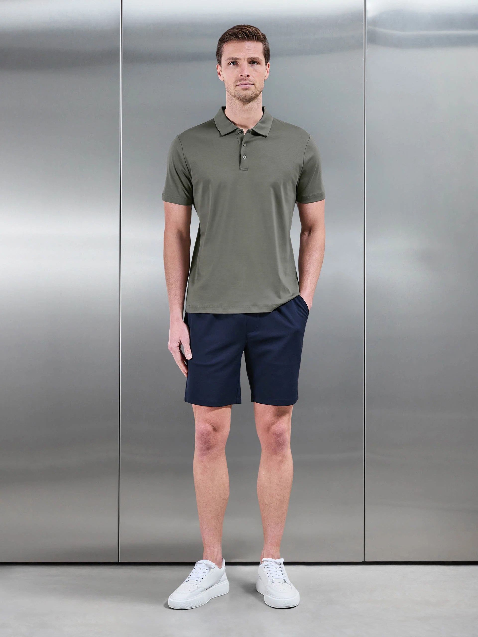 Mercerised Interlock Button Polo Shirt in Sage - Image 2