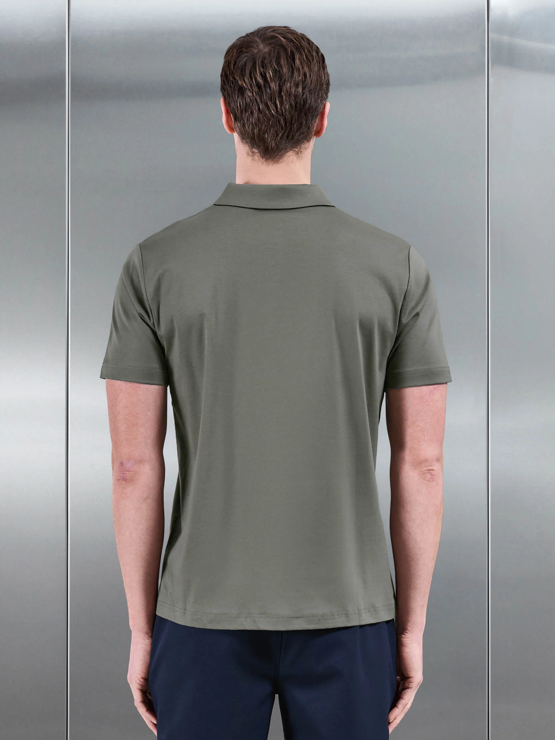 Mercerised Interlock Button Polo Shirt in Sage - Image 3