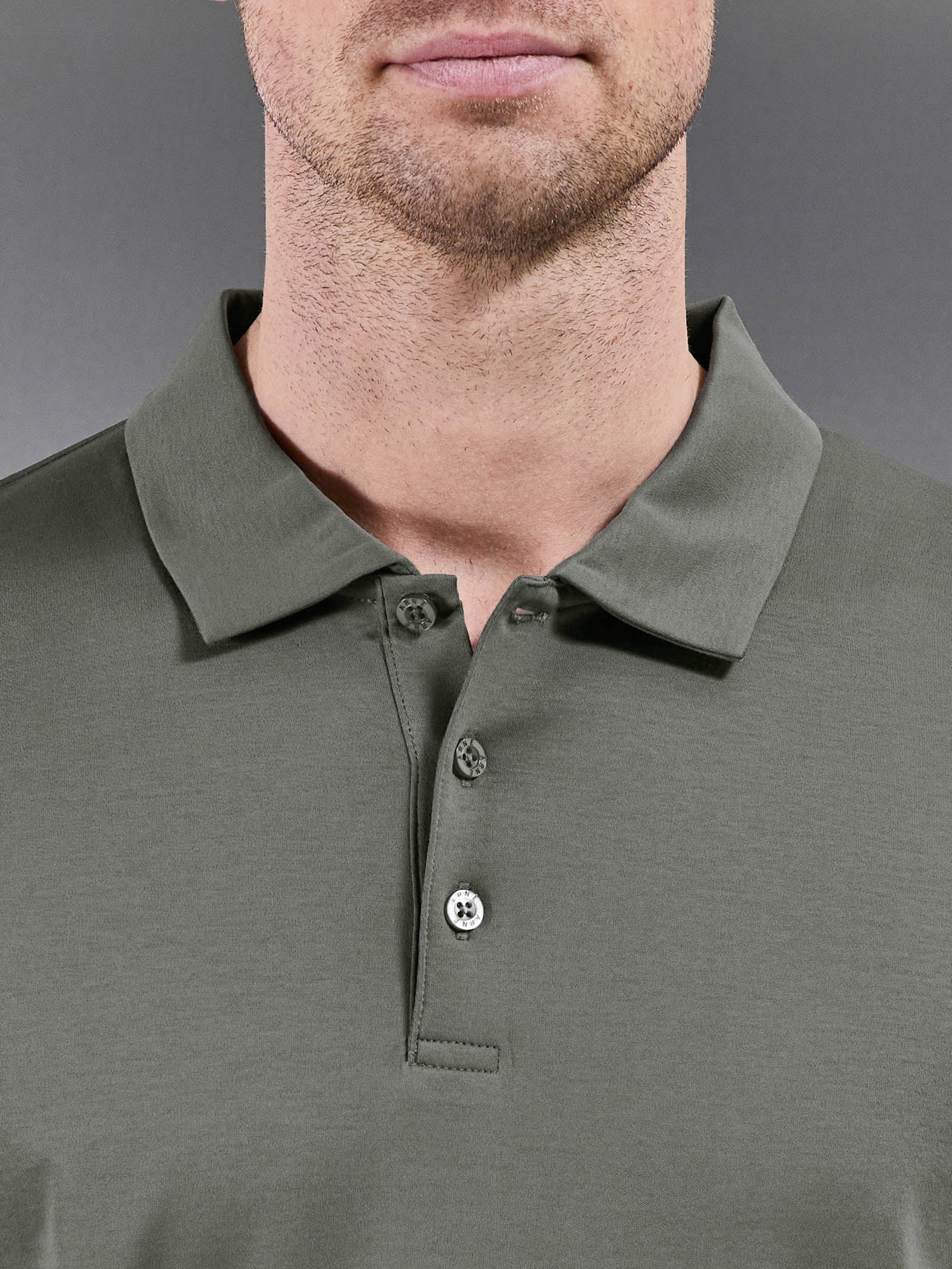 Mercerised Interlock Button Polo Shirt in Sage - Image 4