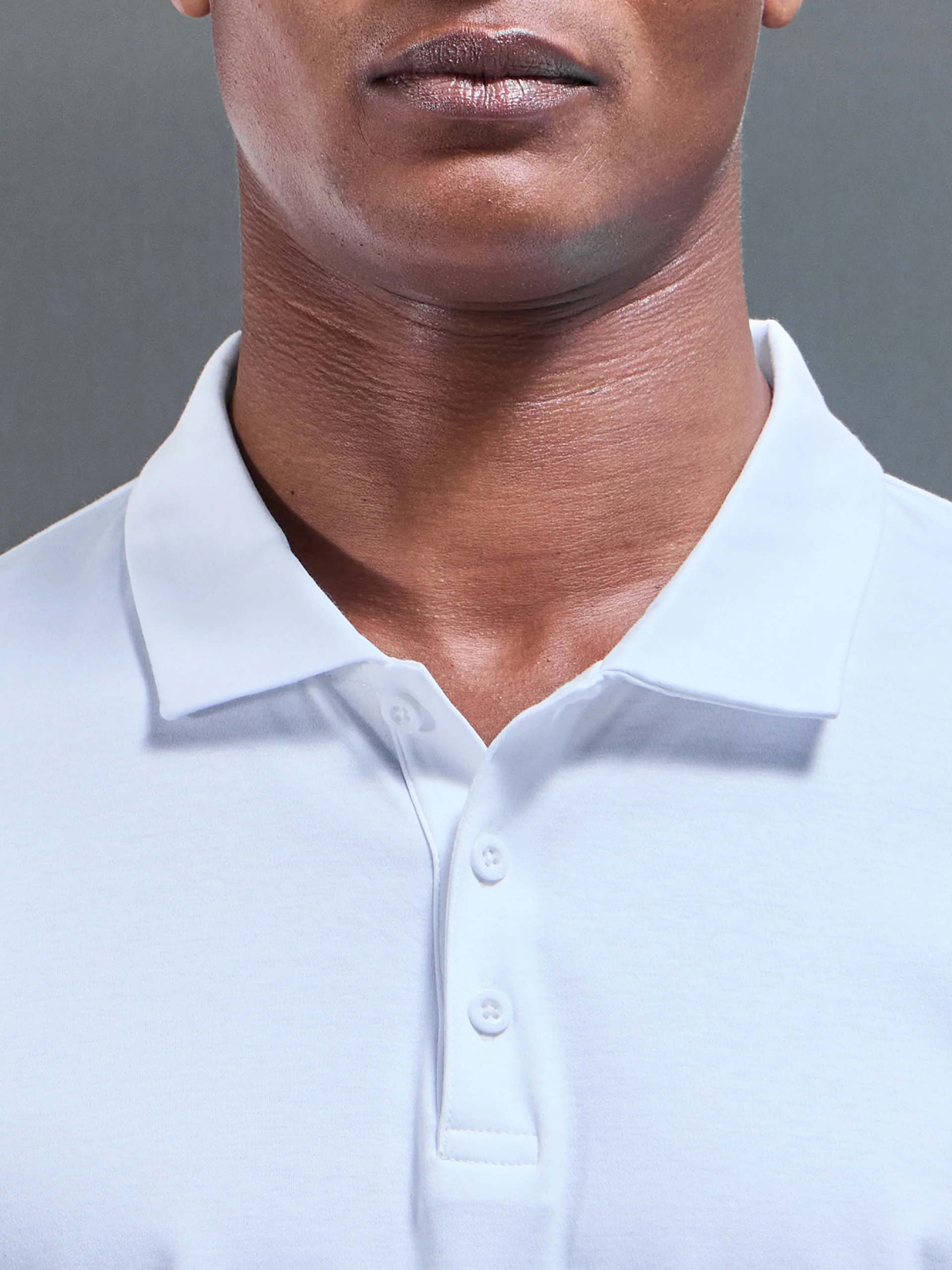 Mercerised Interlock Button Polo Shirt in White - Image 3