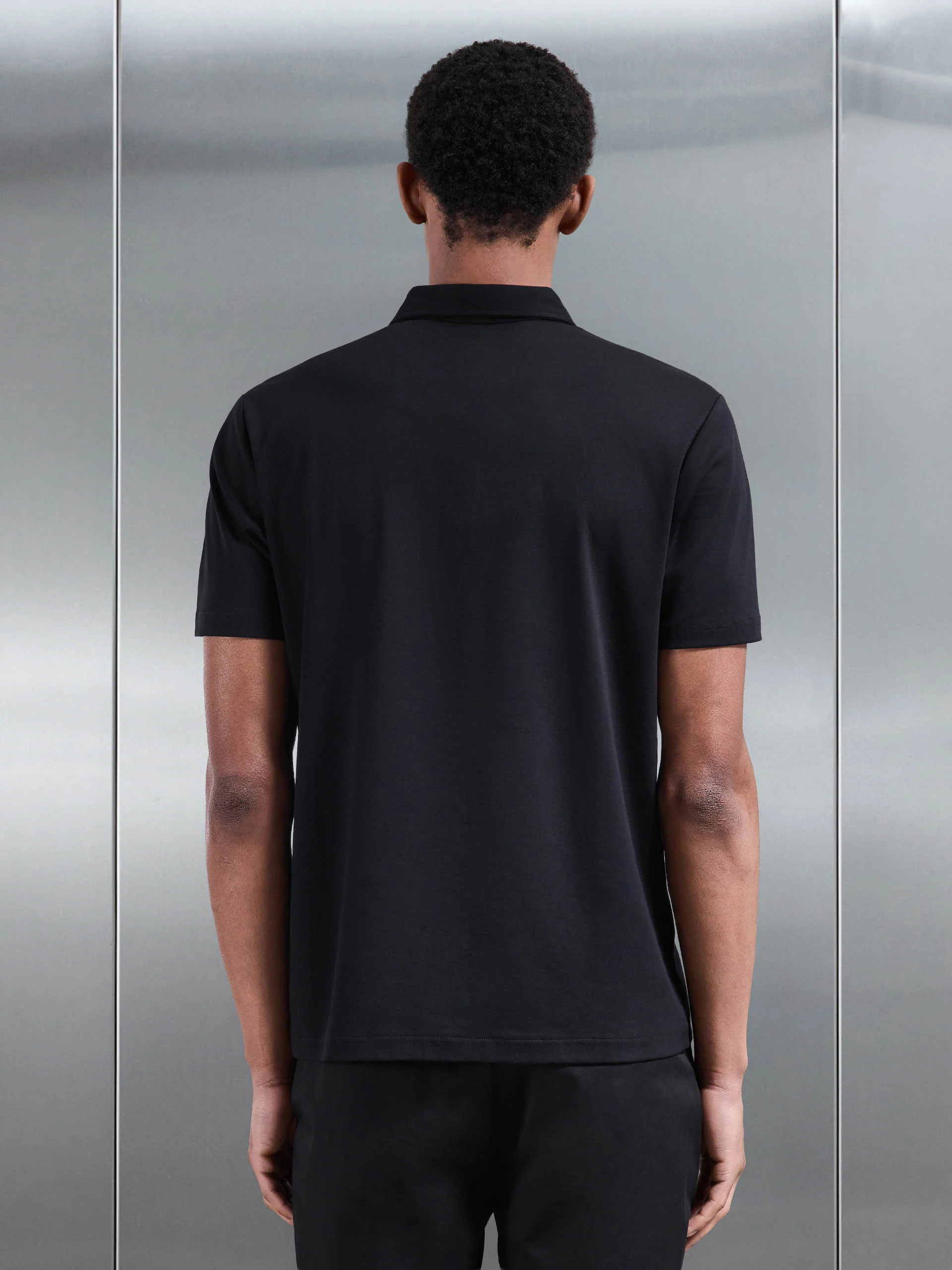 Mercerised Interlock Button Through Shirt in Black - Image 3