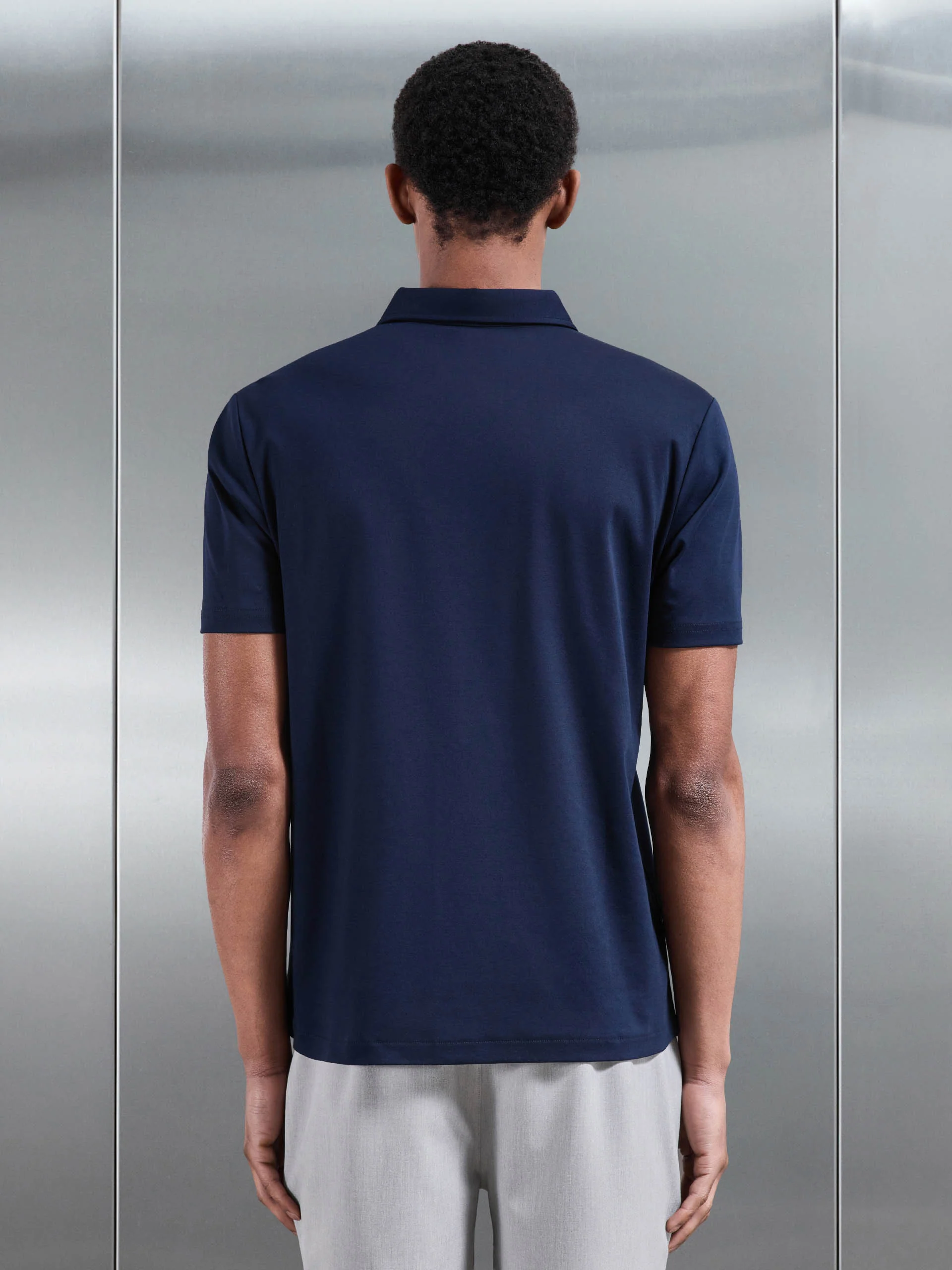 Mercerised Interlock Button Through Shirt in Navy - Image 3