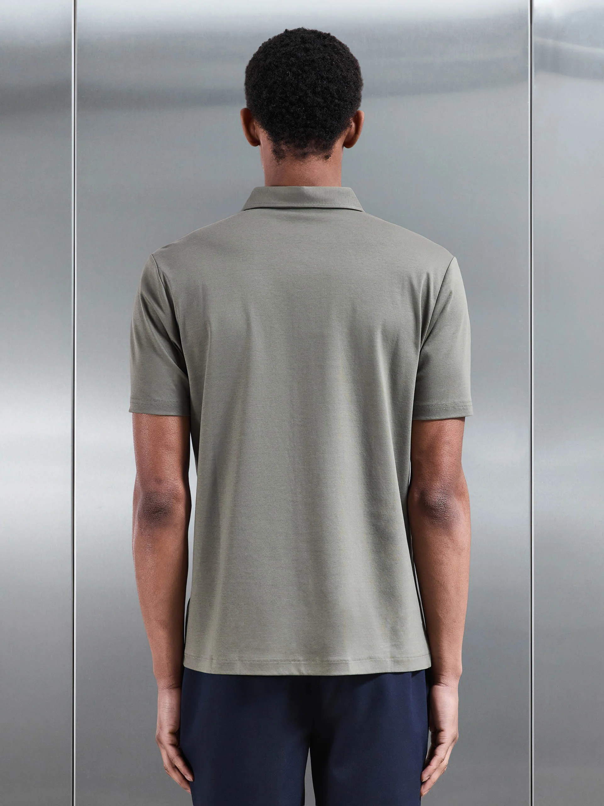 Mercerised Interlock Button Through Shirt in Sage - Image 3
