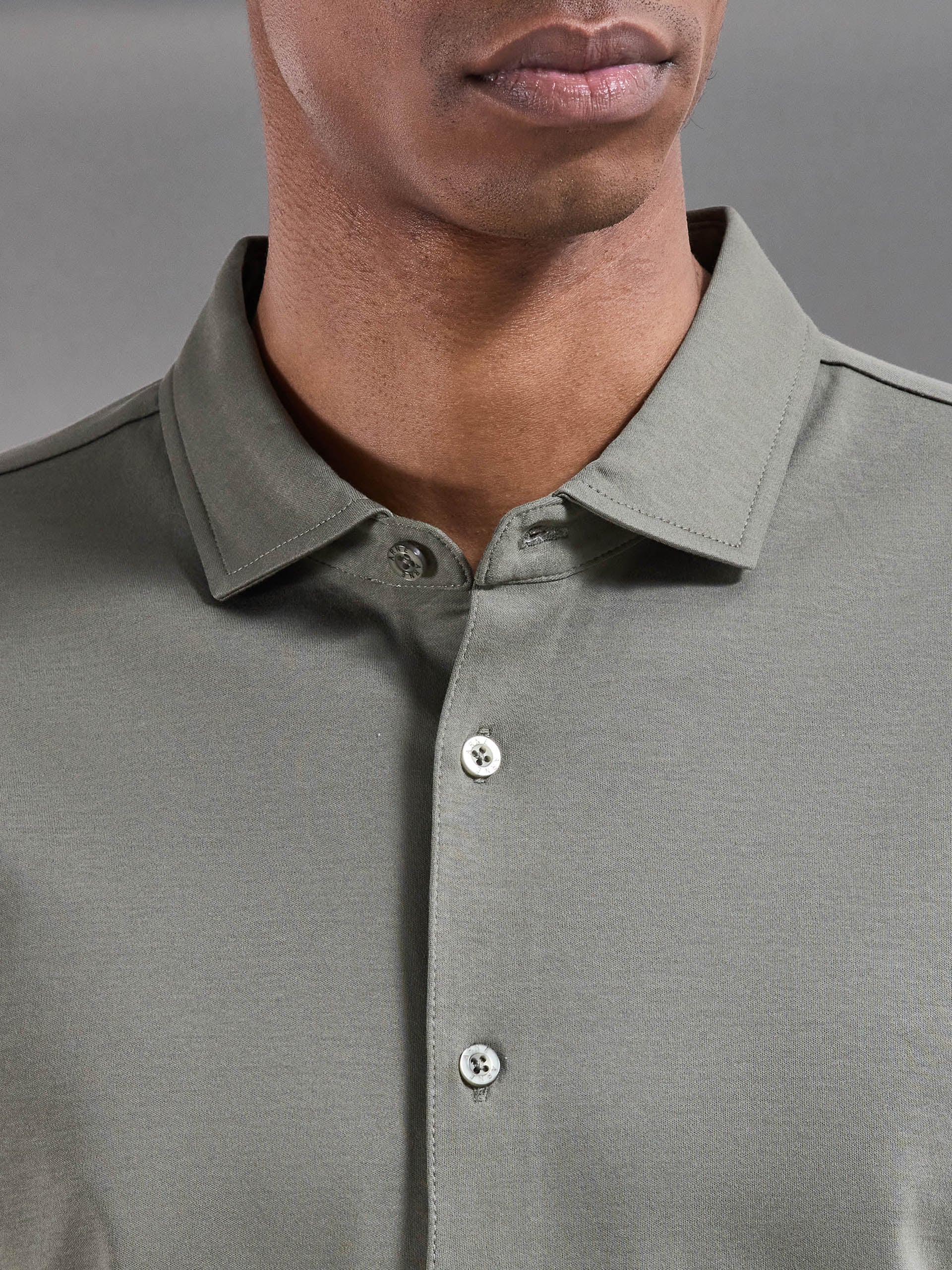 Mercerised Interlock Button Through Shirt in Sage - Image 4