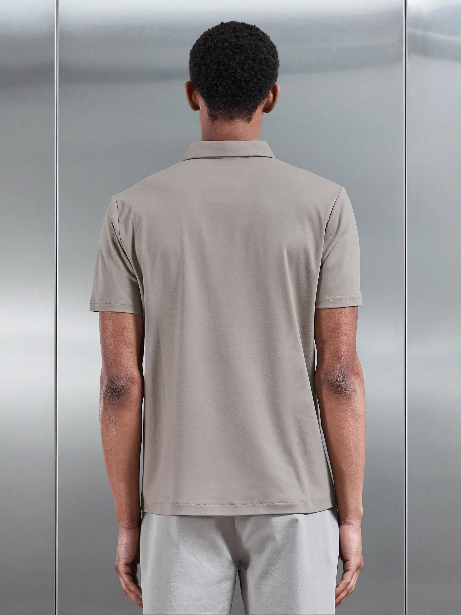Mercerised Interlock Button Through Shirt in Taupe - Image 3