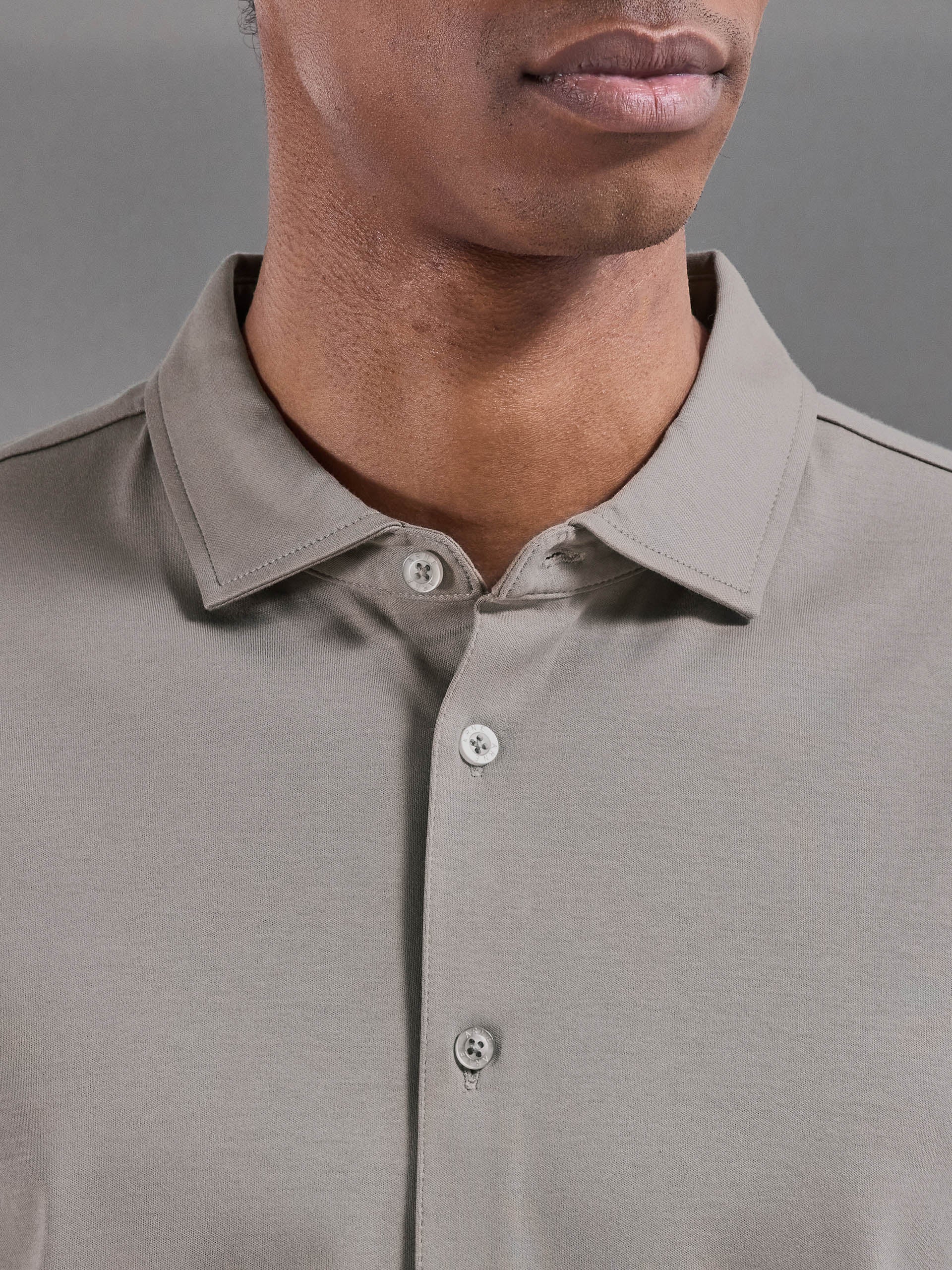 Mercerised Interlock Button Through Shirt in Taupe - Image 4