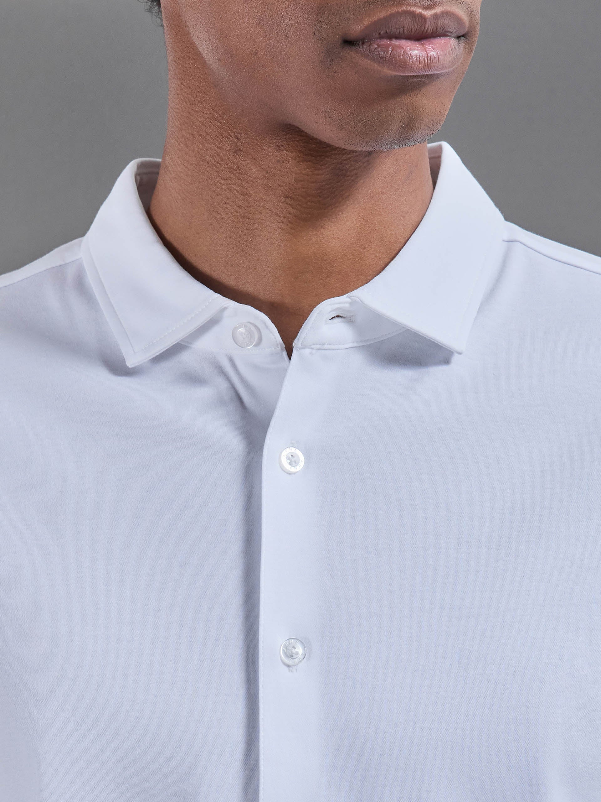 Mercerised Interlock Button Through Shirt in White - Image 4