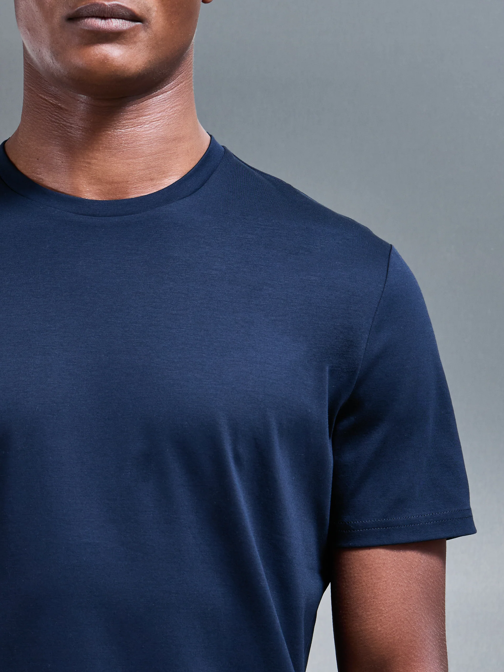 Mercerised Interlock T-Shirt in Navy - Image 3