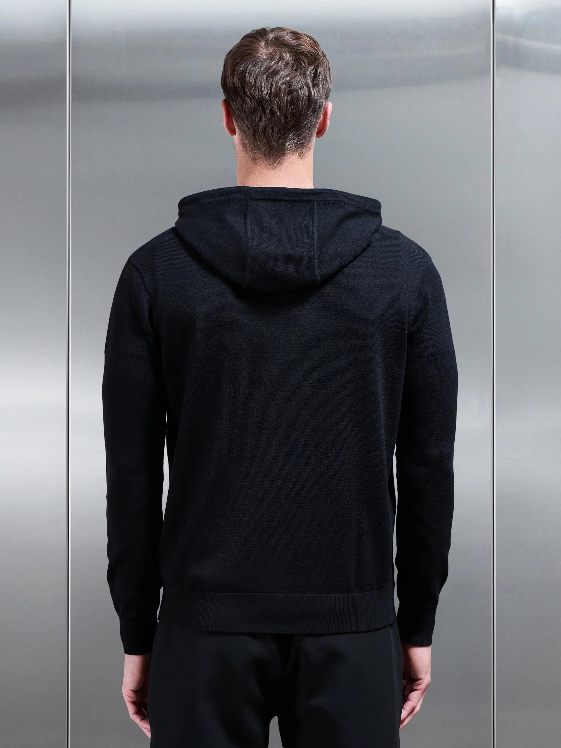 Mercerised Knitted Hoodie in Black - Image 3