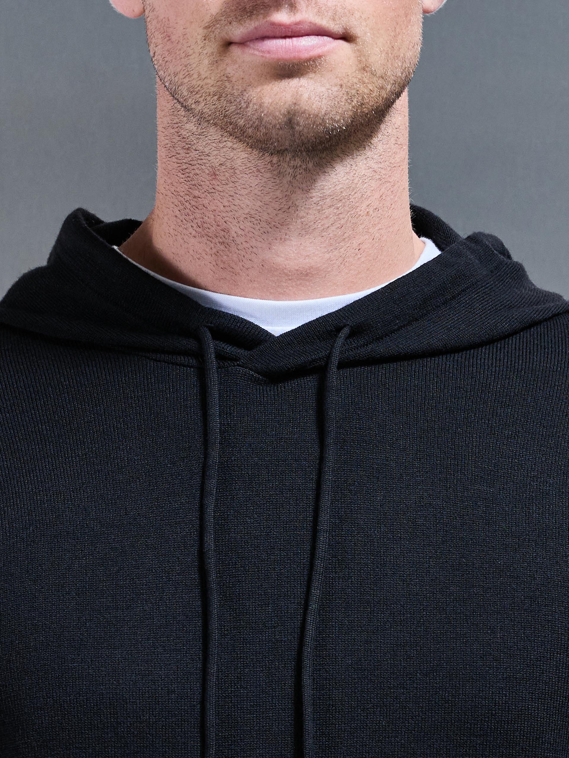 Mercerised Knitted Hoodie in Black - Image 4