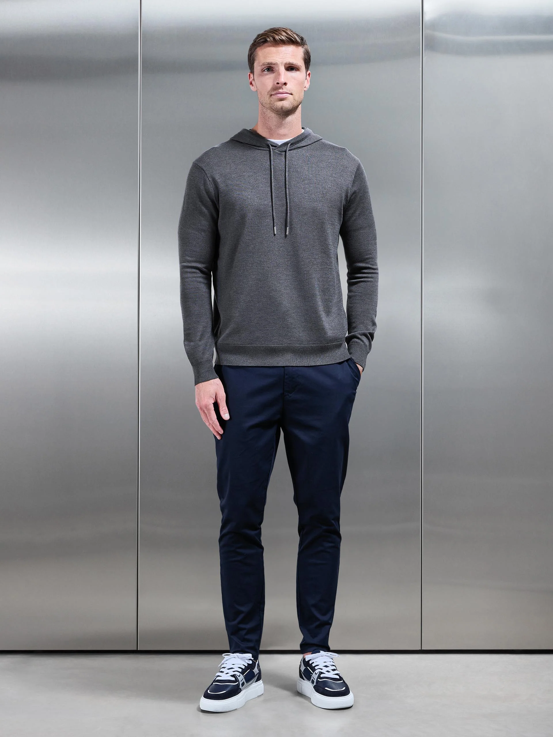 Mercerised Knitted Hoodie in Grey - Image 2