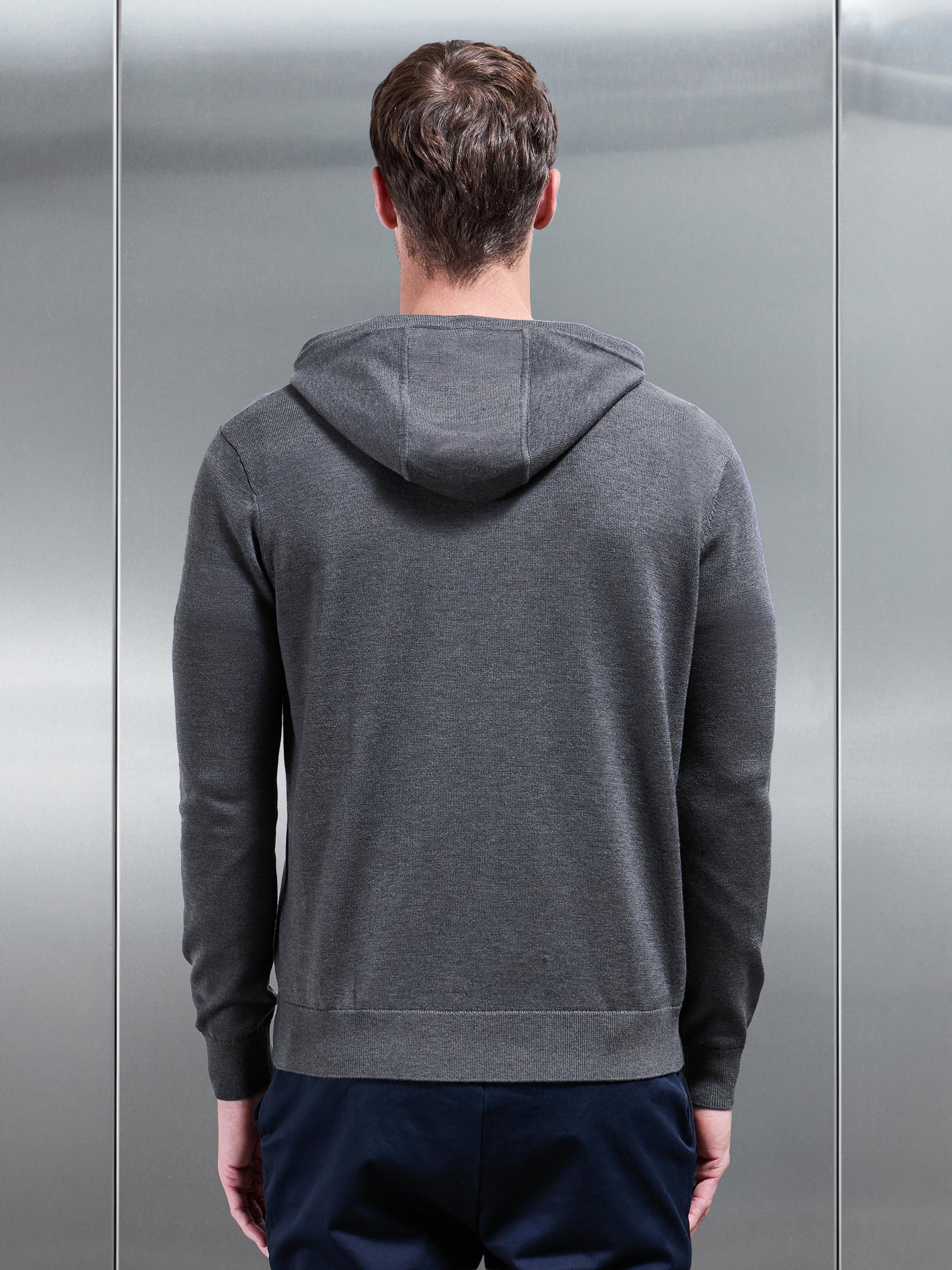 Mercerised Knitted Hoodie in Grey - Image 3