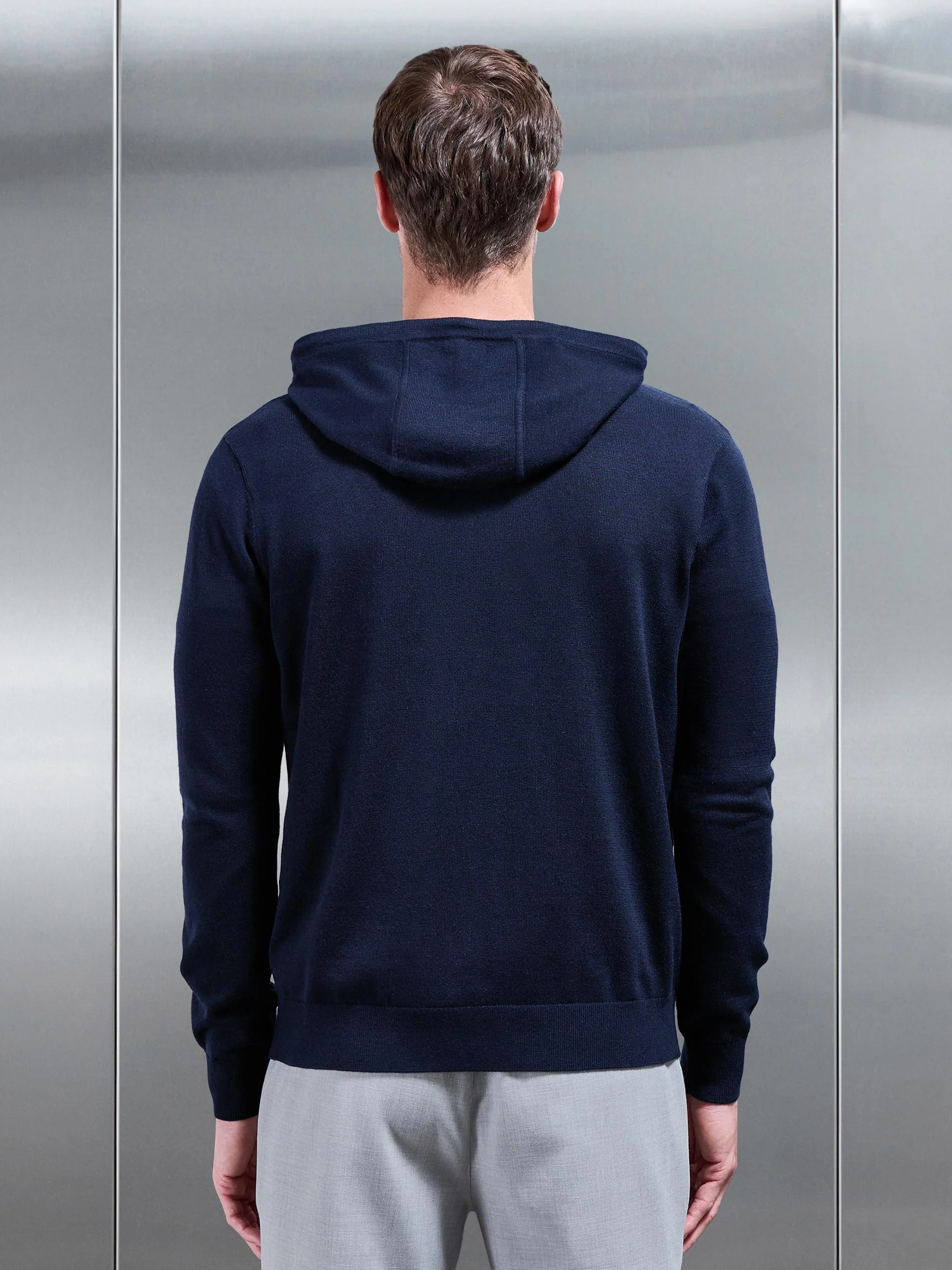 Mercerised Knitted Hoodie in Navy - Image 3