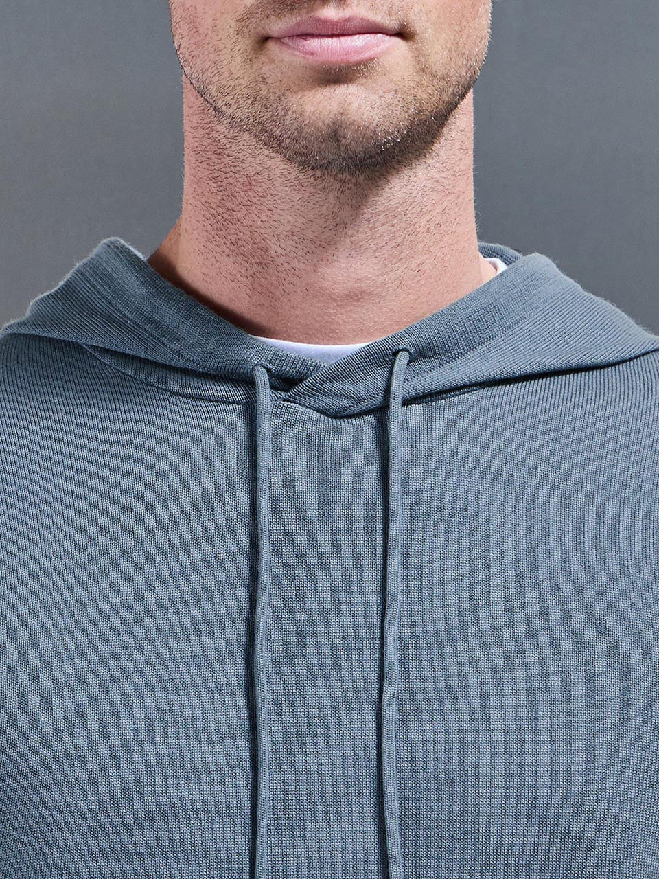 Mercerised Knitted Hoodie in Steel Blue - Image 5