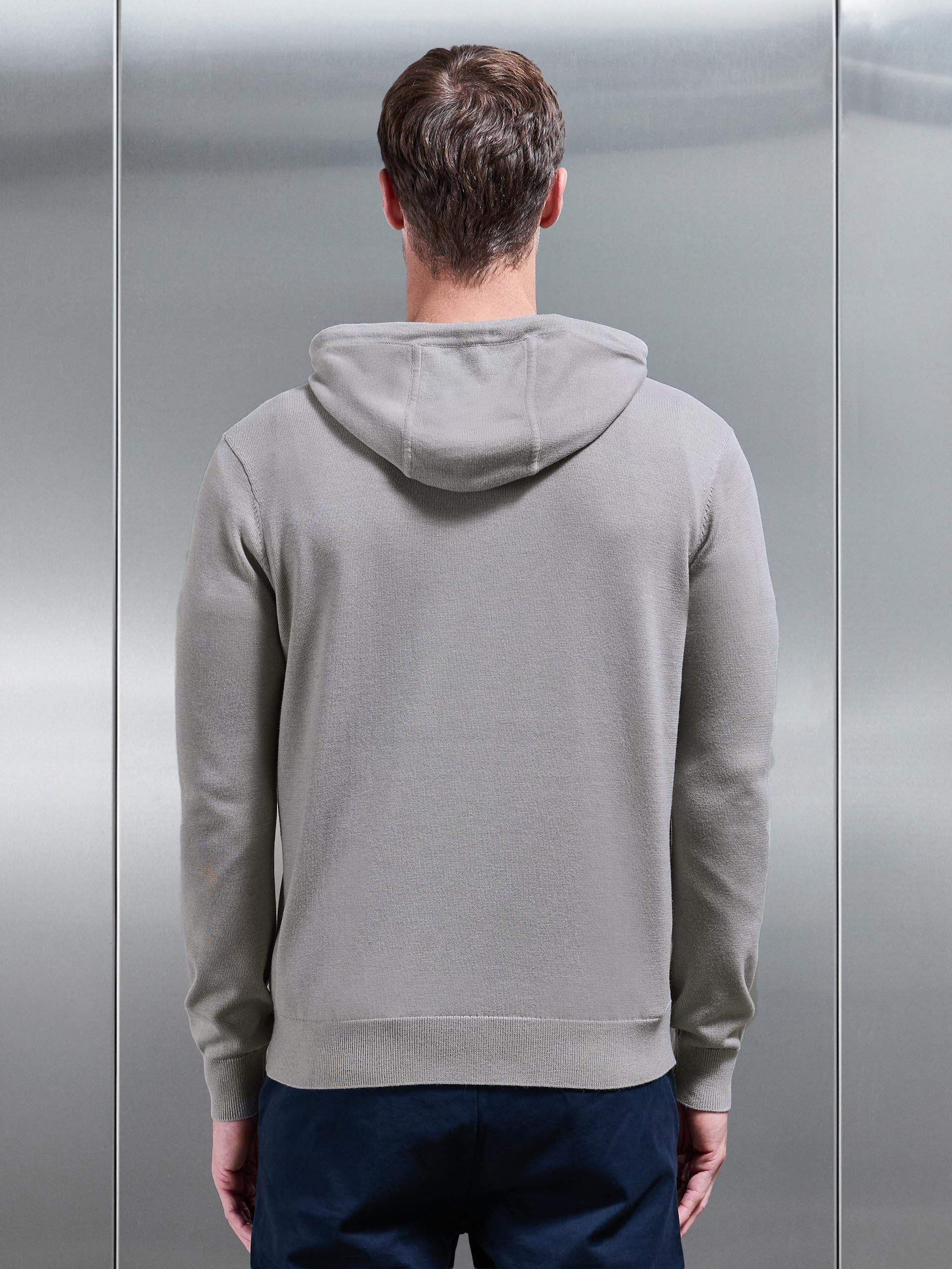 Mercerised Knitted Hoodie in Stone - Image 3