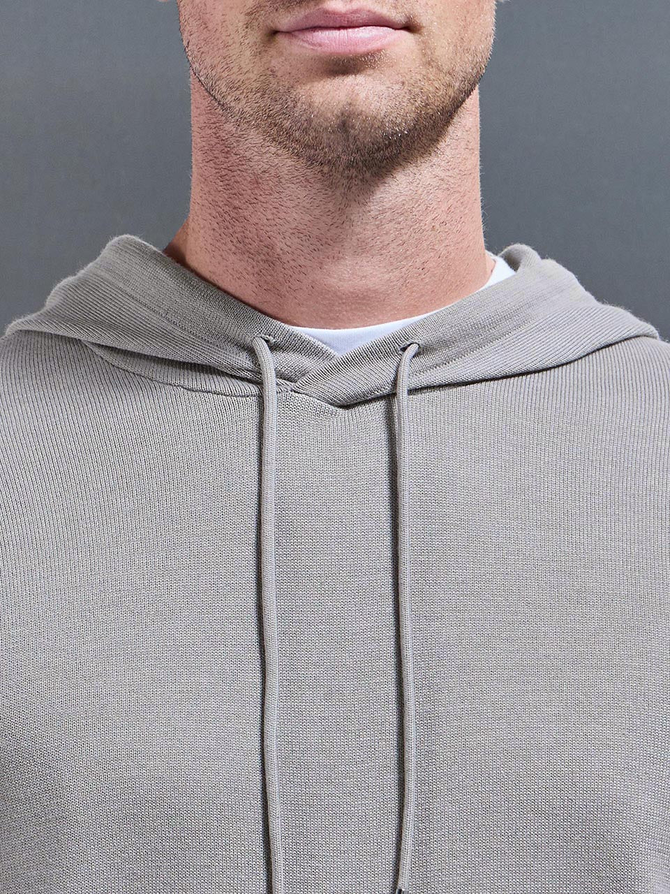 Mercerised Knitted Hoodie in Stone - Image 4