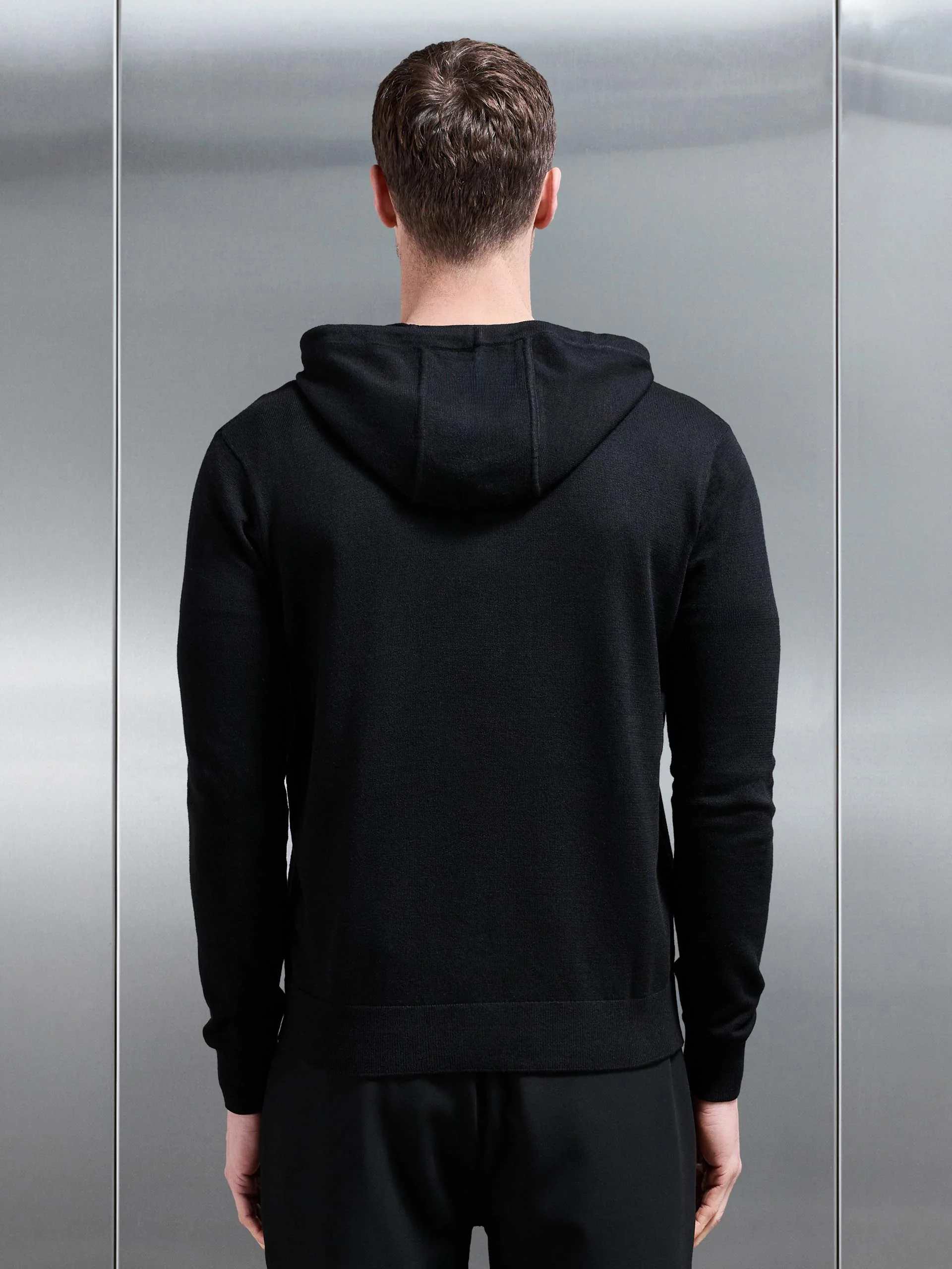 Mercerised Knitted Zip Hoodie in Black - Image 3