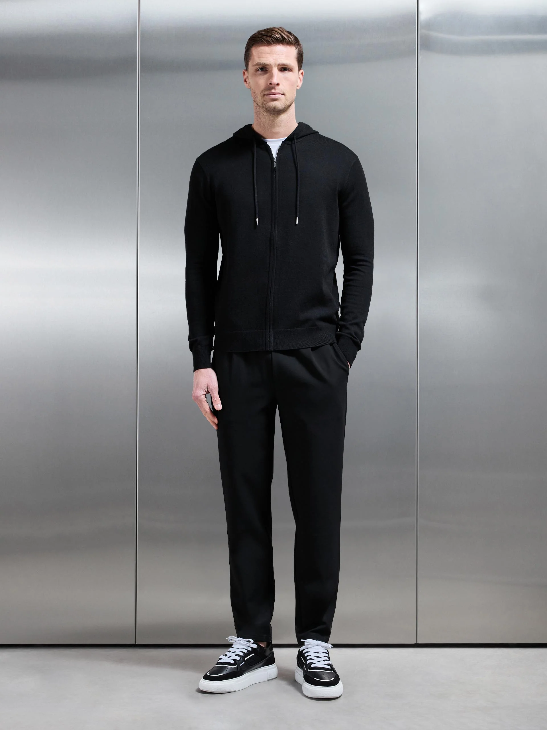 Mercerised Knitted Zip Hoodie in Black - Image 6
