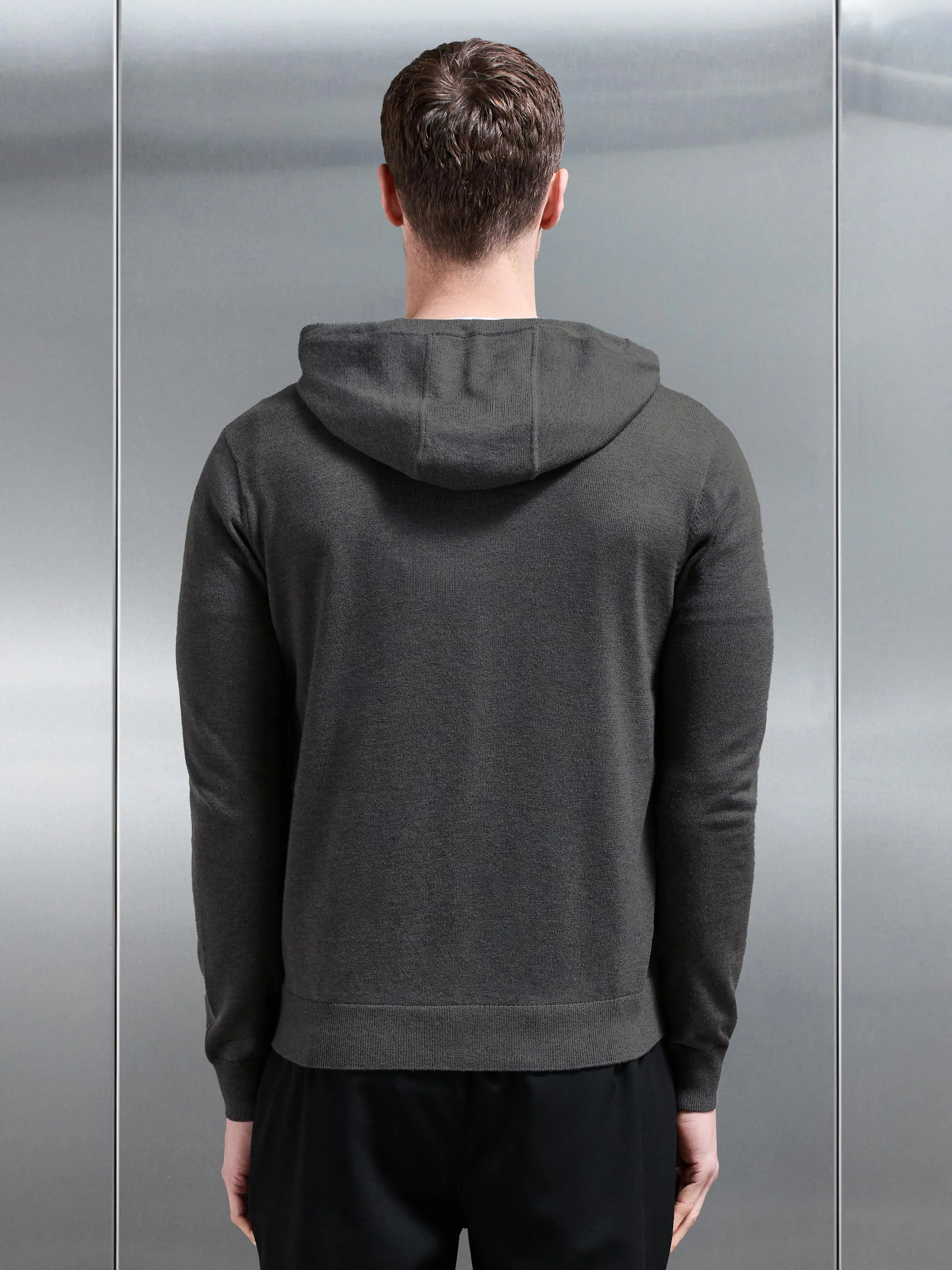 Mercerised Knitted Zip Hoodie in Charcoal Marl - Image 3