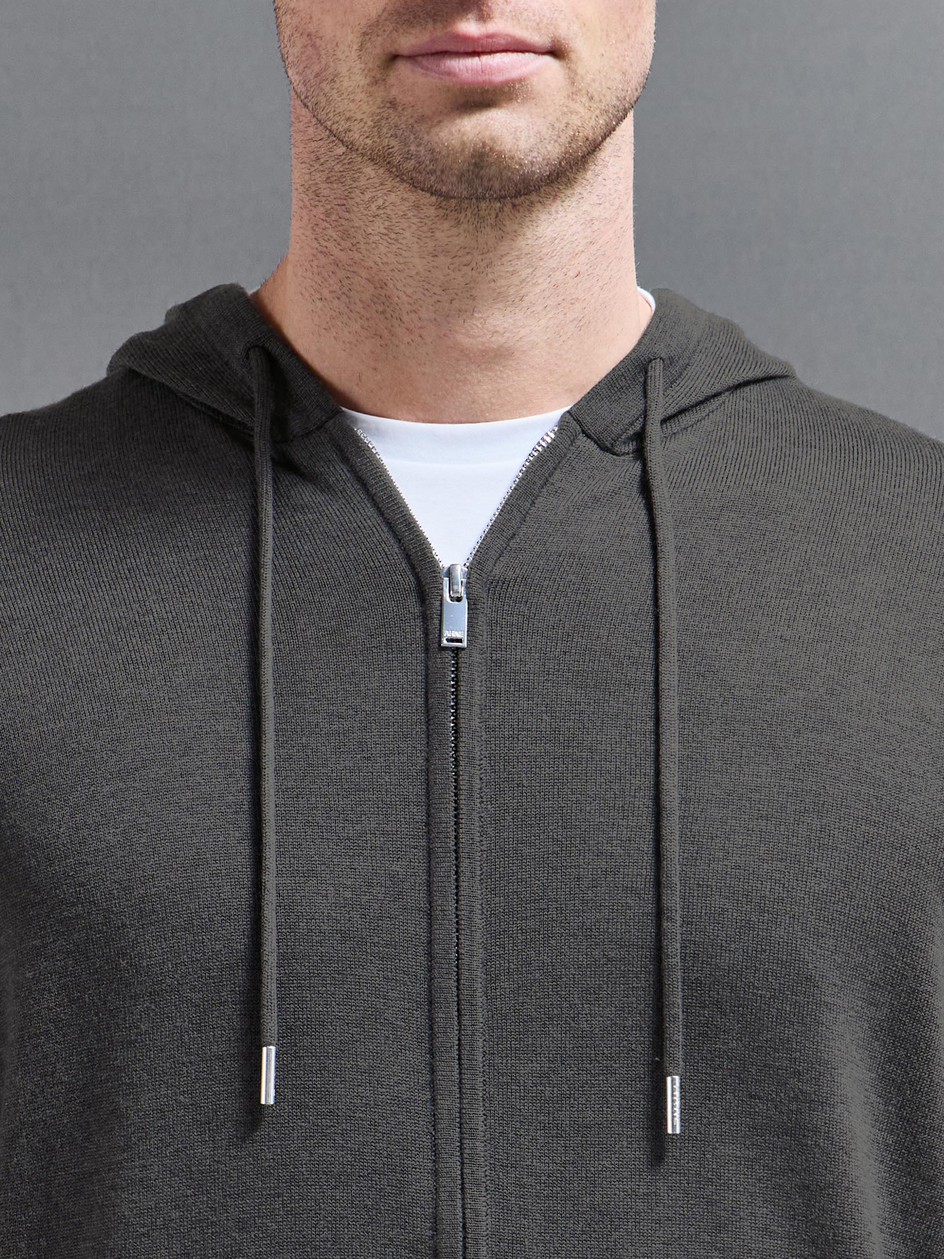 Mercerised Knitted Zip Hoodie in Charcoal Marl - Image 4
