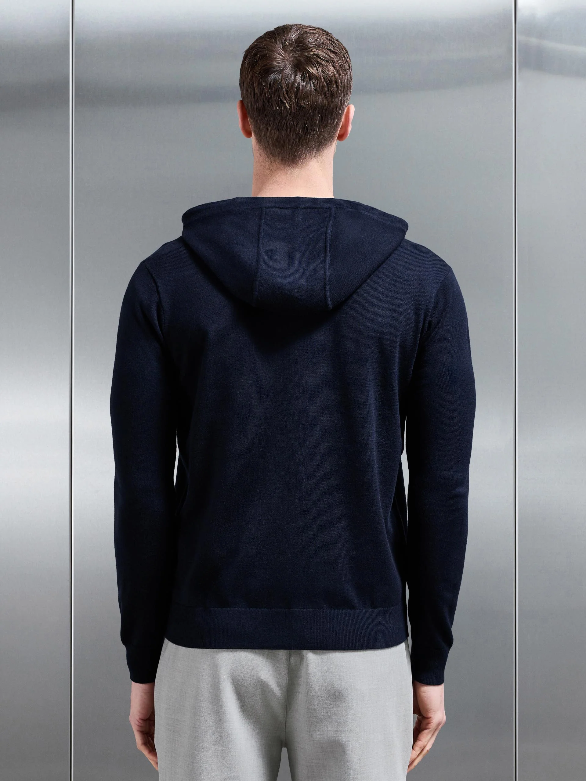 Mercerised Knitted Zip Hoodie in Navy - Image 3