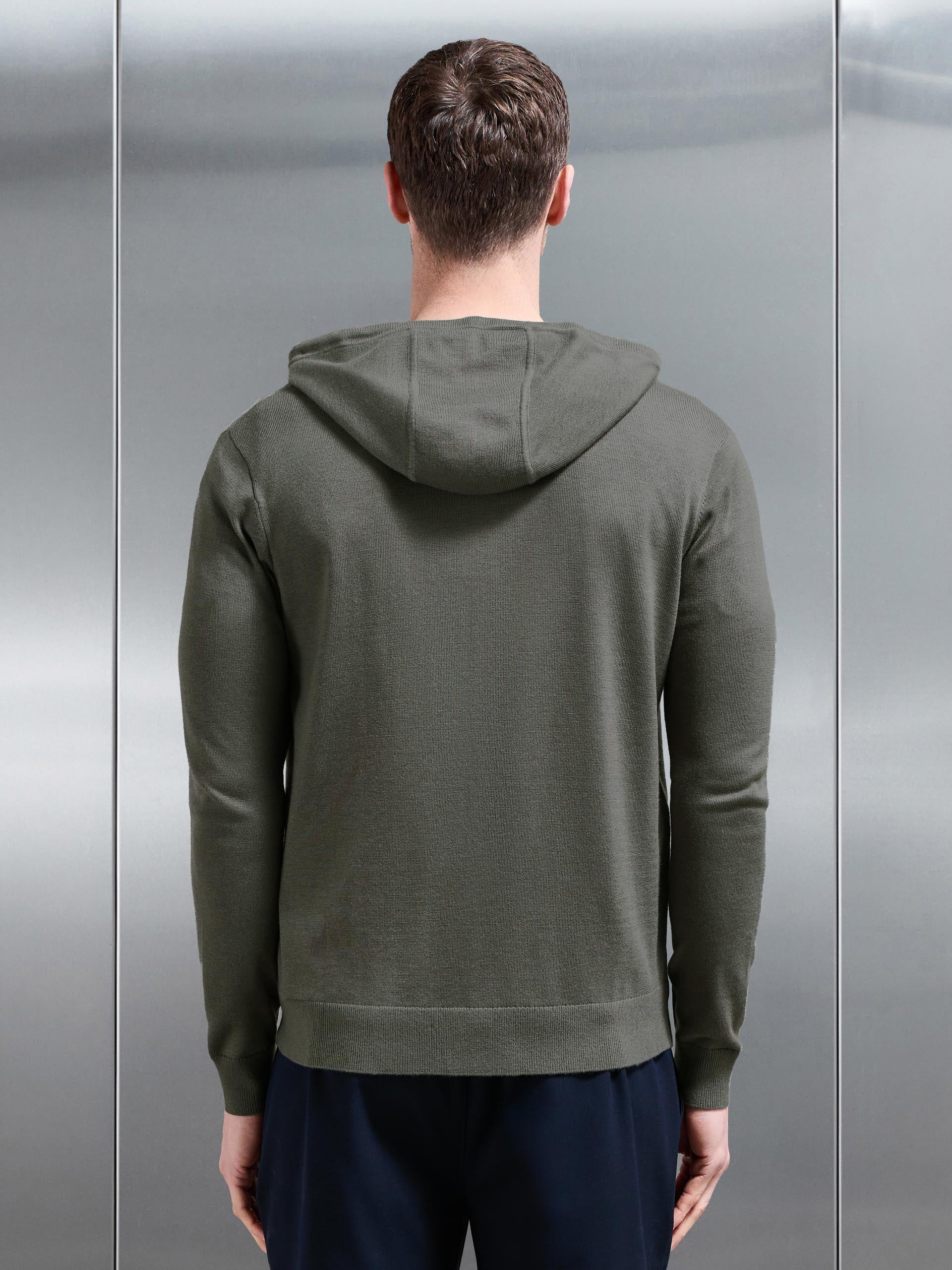 Mercerised Knitted Zip Hoodie in Sage - Image 3