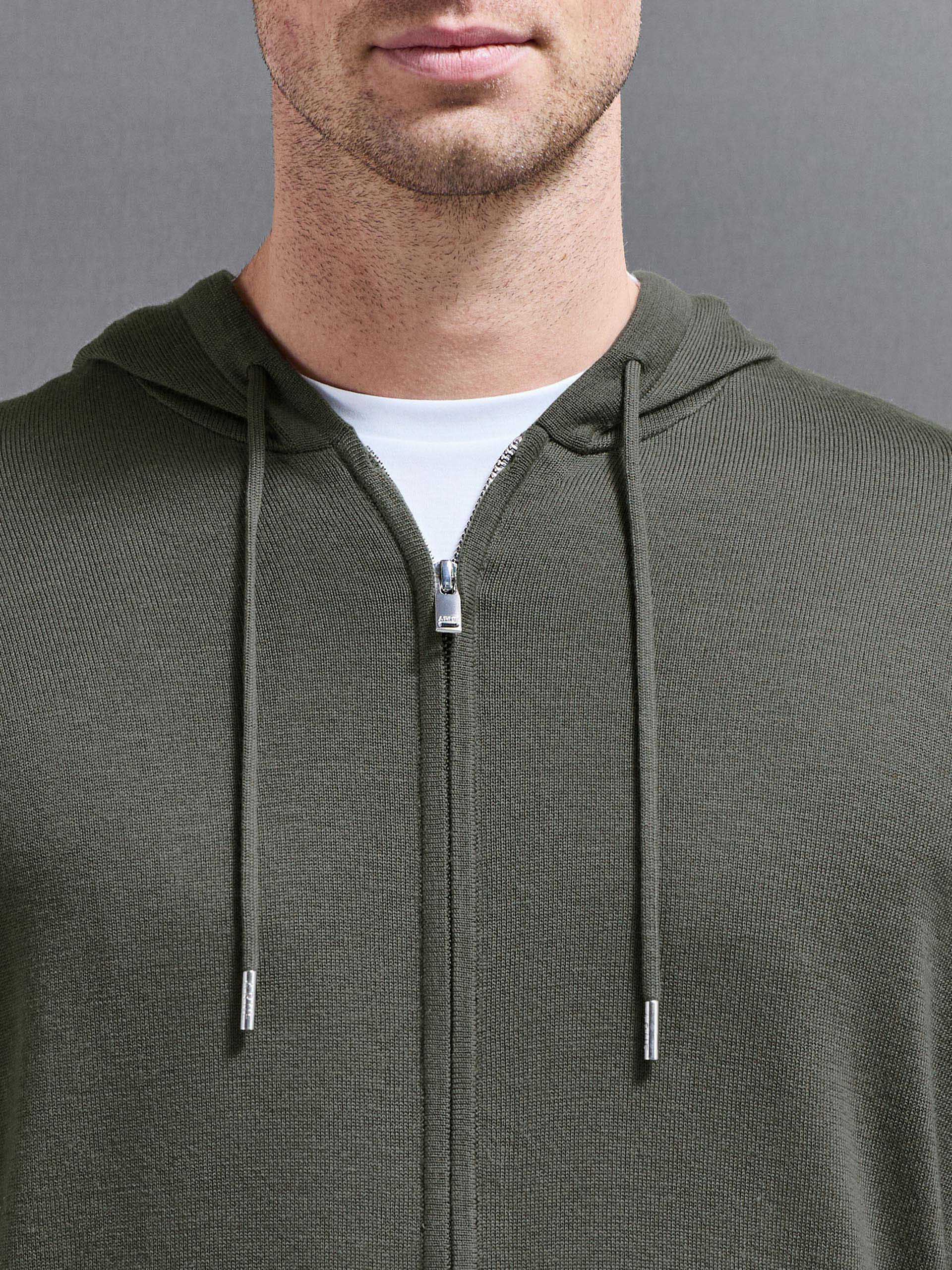 Mercerised Knitted Zip Hoodie in Sage - Image 4