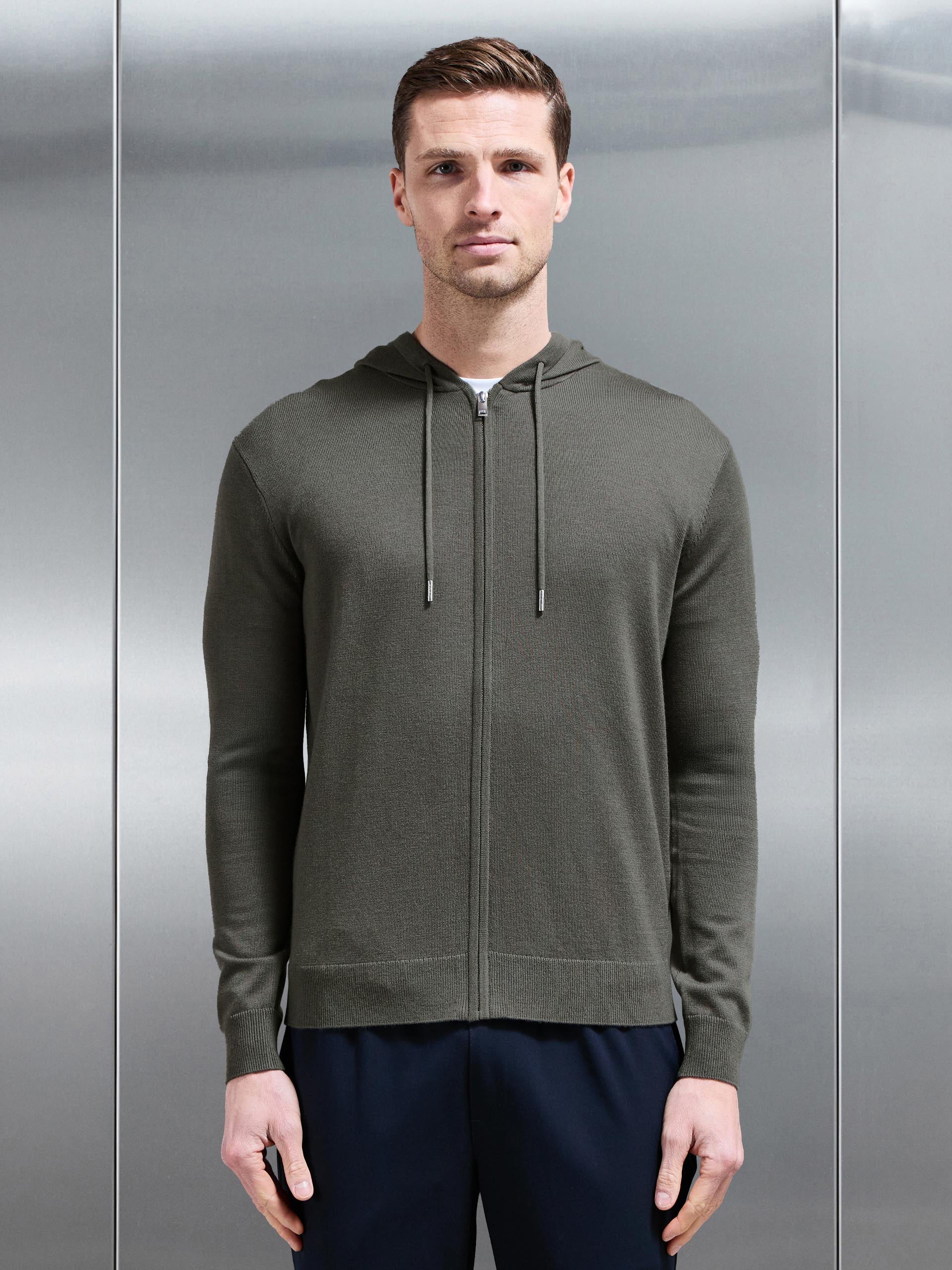 Mercerised Knitted Zip Hoodie in Sage - Image 5