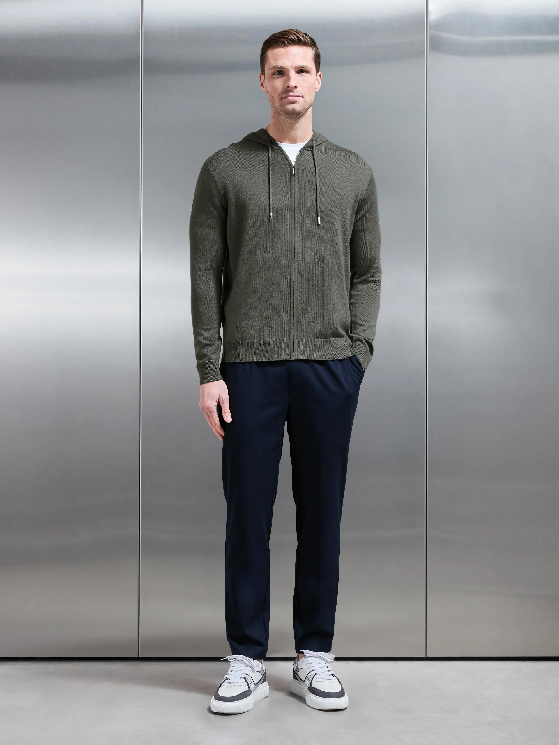 Mercerised Knitted Zip Hoodie in Sage - Image 6