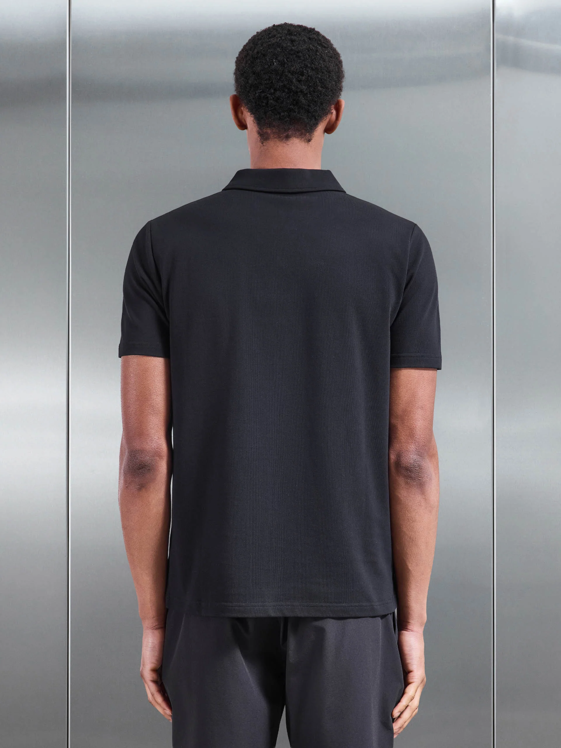 Mercerised Pique Zip Polo Shirt in Black - Image 3