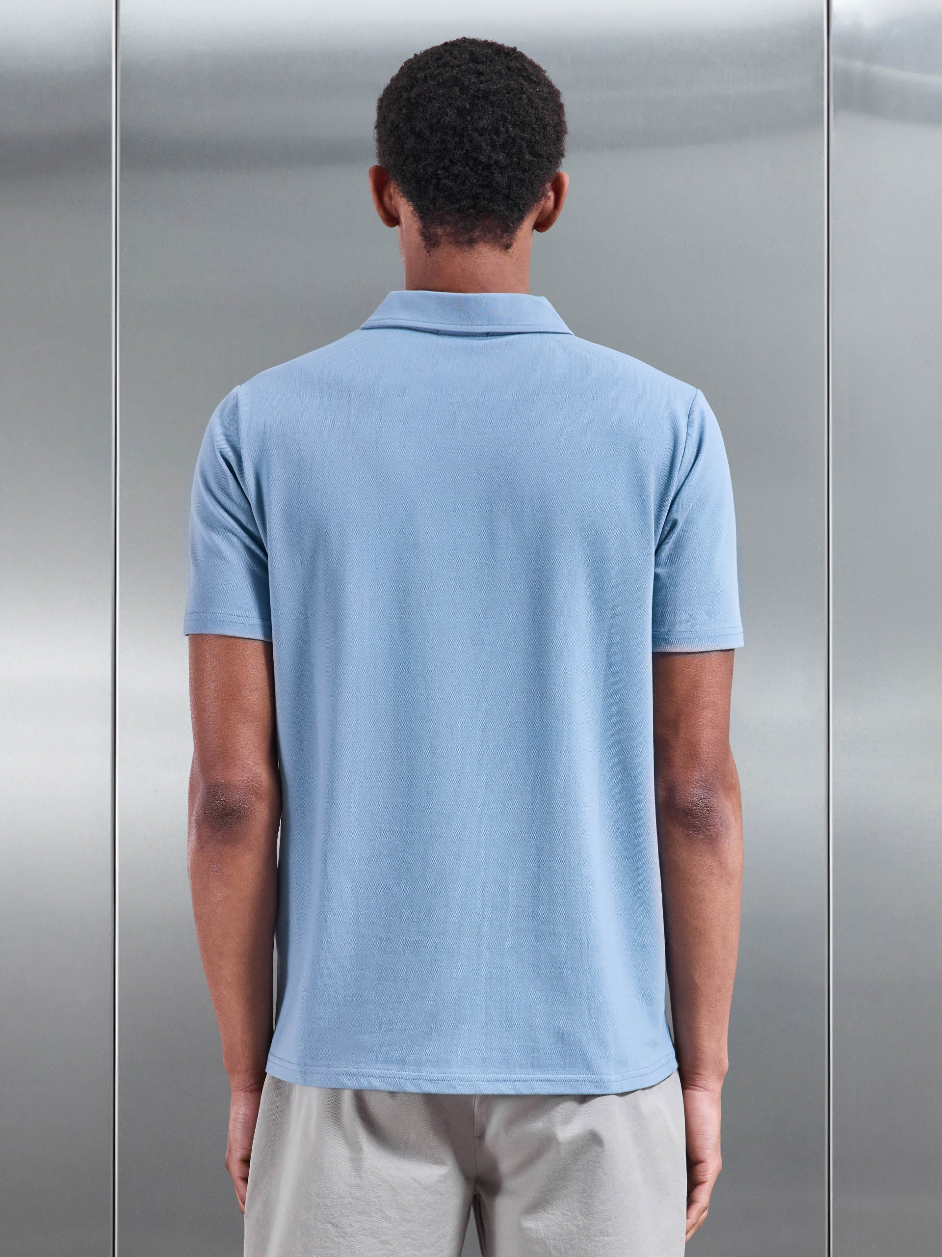 Mercerised Pique Zip Polo Shirt in Light Blue - Image 3