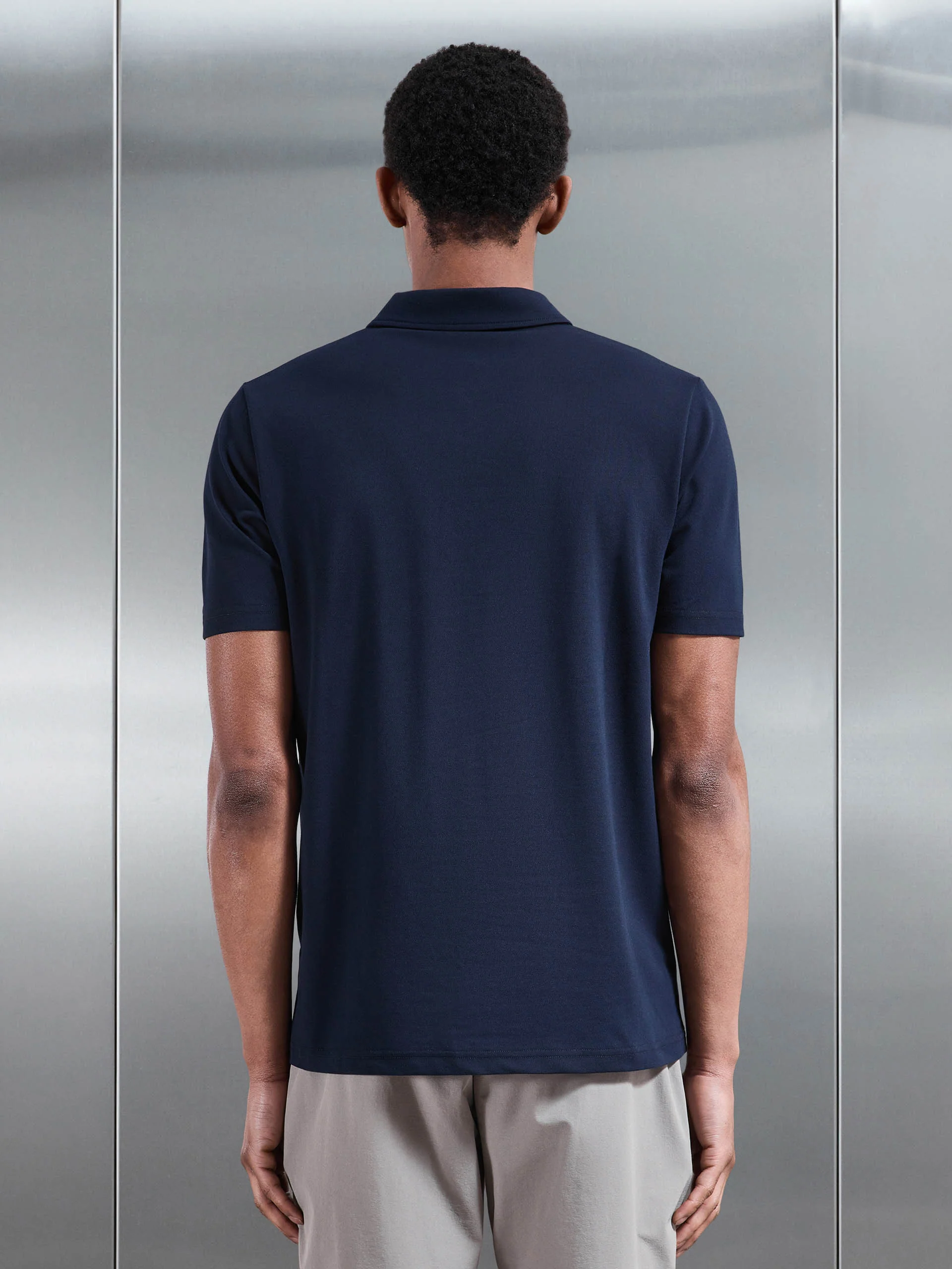 Mercerised Pique Zip Polo Shirt in Navy - Image 3