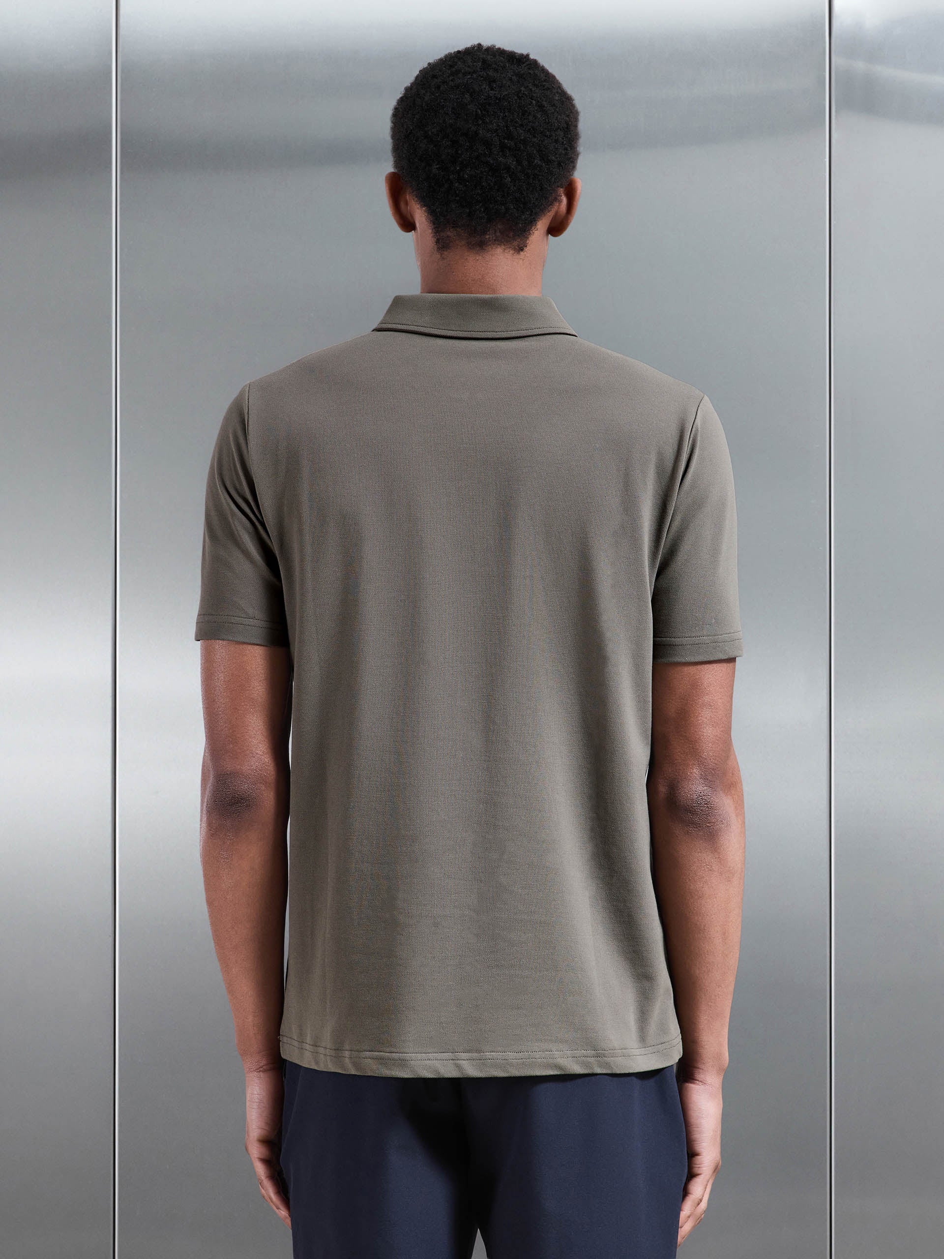 Mercerised Pique Zip Polo Shirt in Sage - Image 3