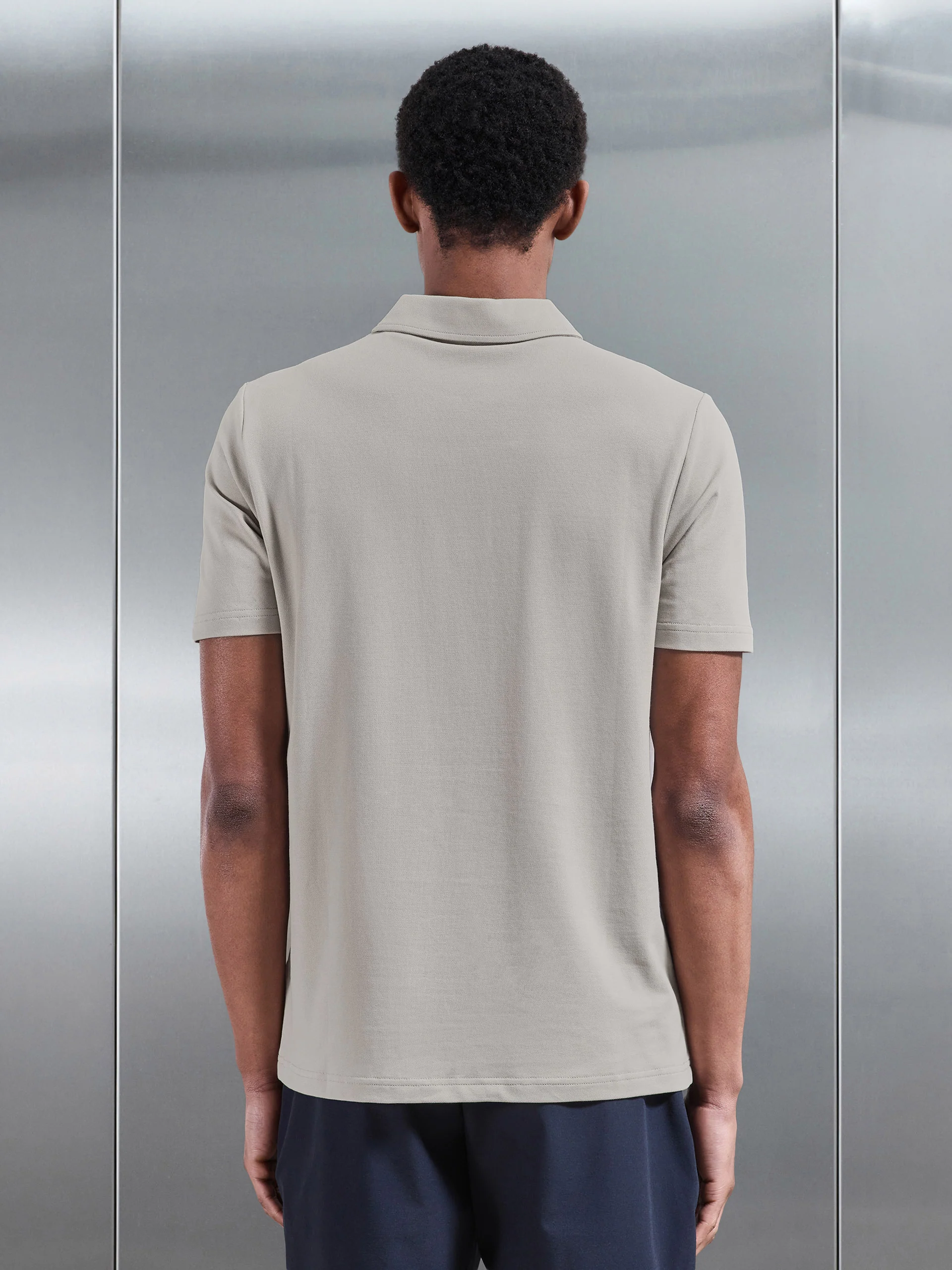 Mercerised Pique Zip Polo Shirt In Stone - Image 3
