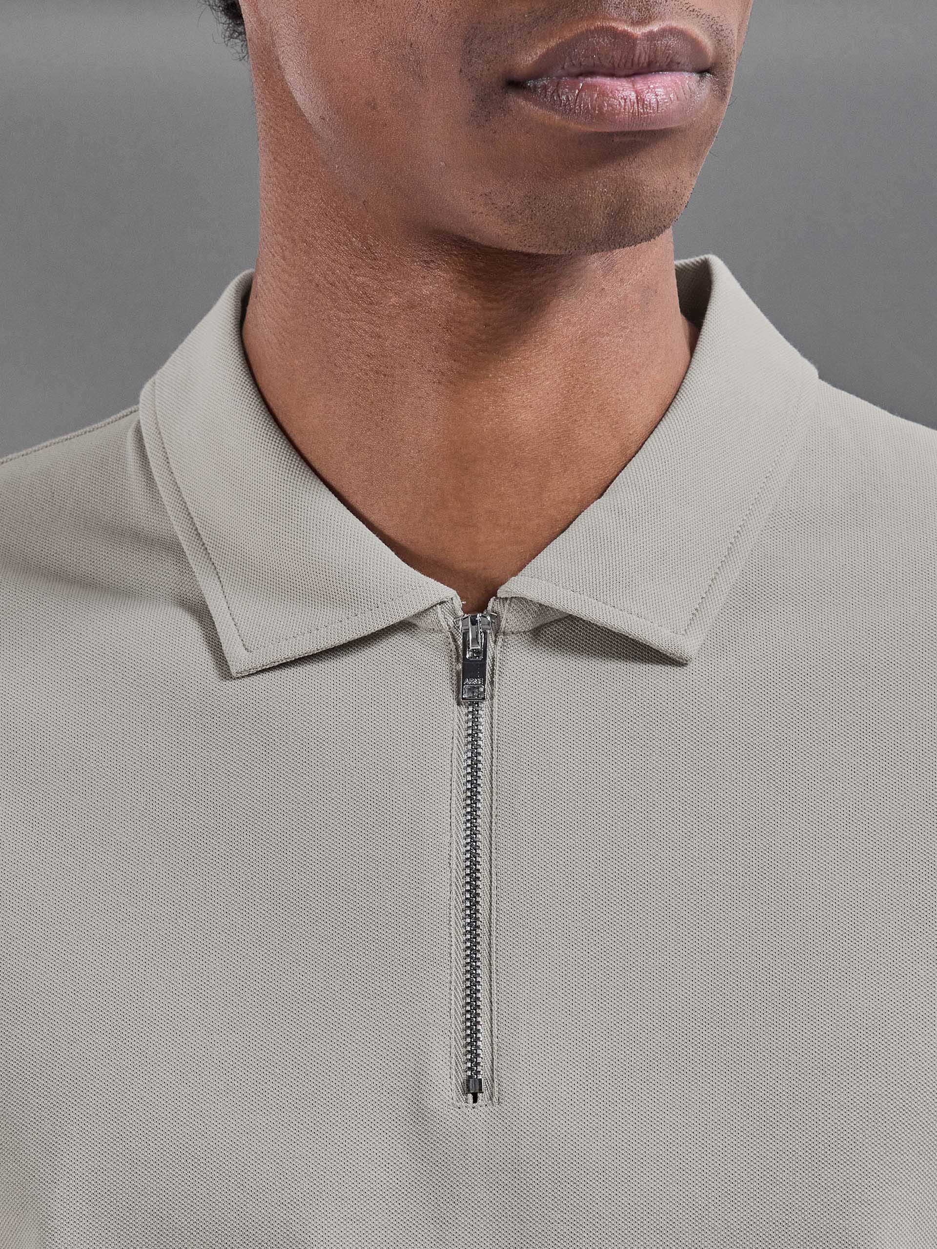 Mercerised Pique Zip Polo Shirt In Stone - Image 4