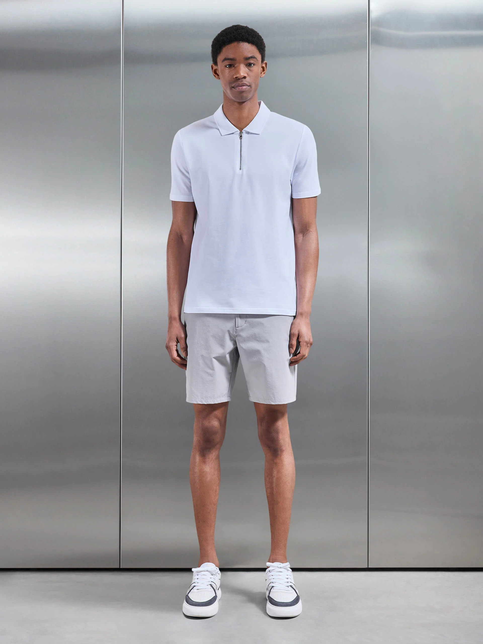Mercerised Pique Zip Polo Shirt in White - Image 2